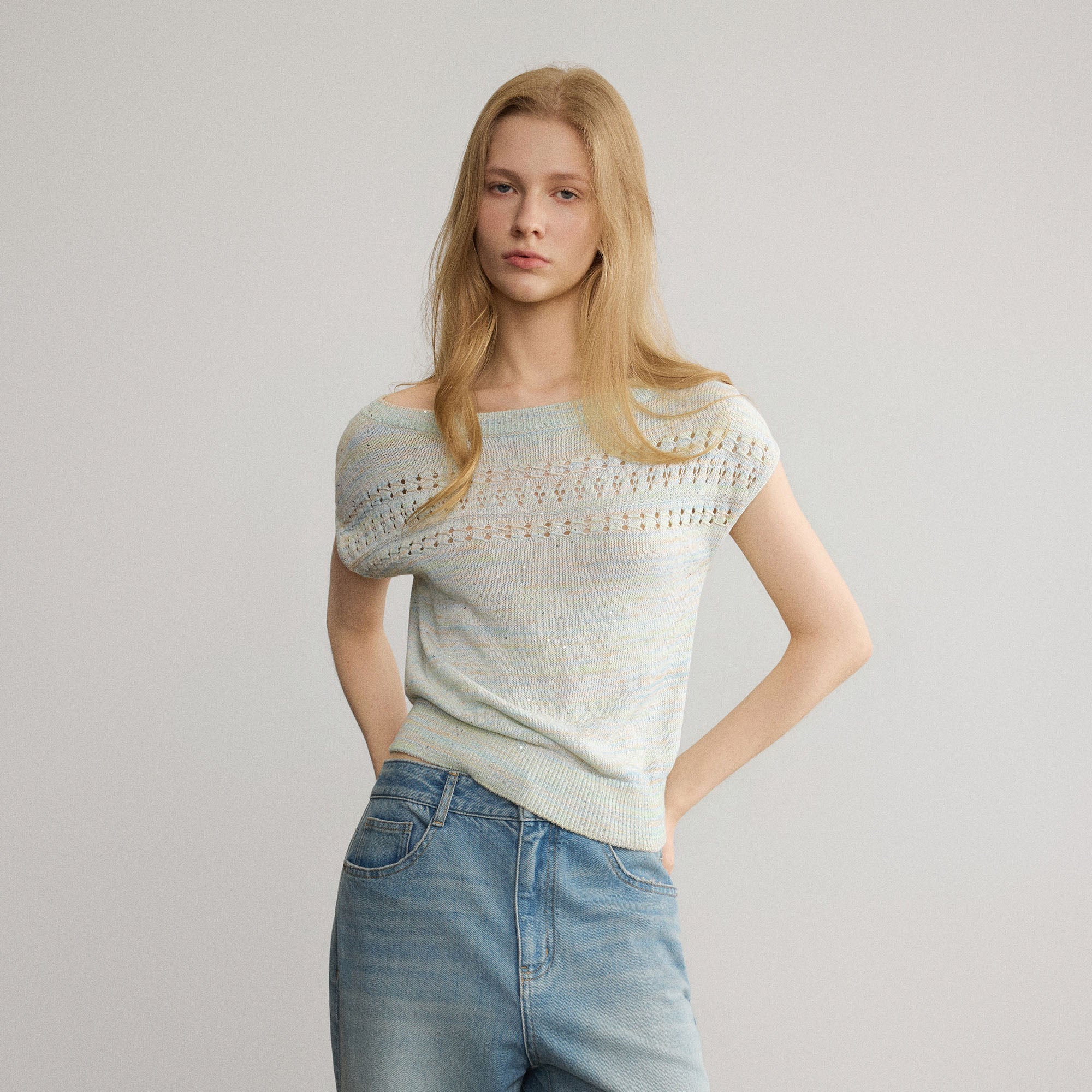 SAME FLOW Shimmer Pointelle Knit Tee