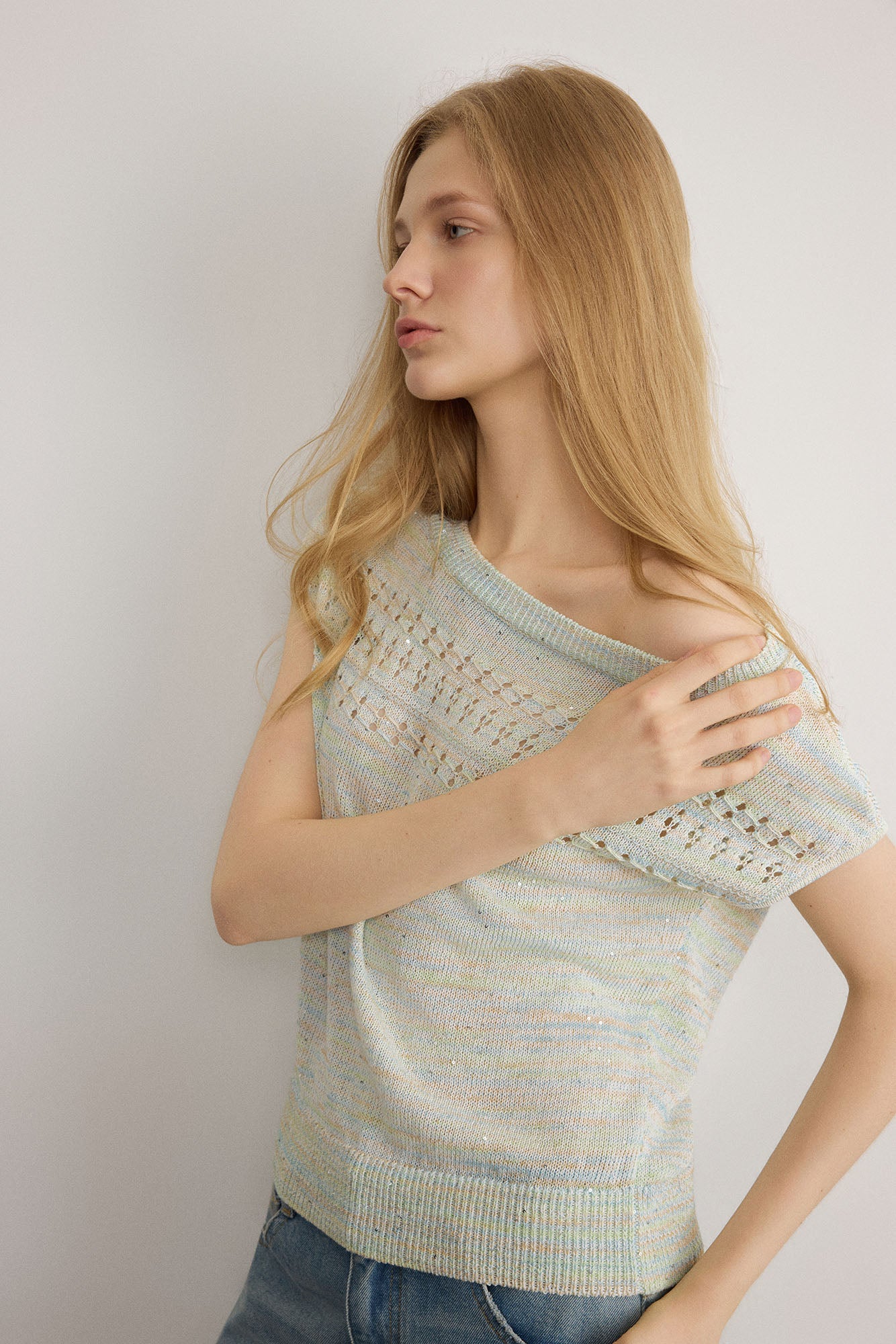 SAME FLOW Shimmer Pointelle Knit Tee