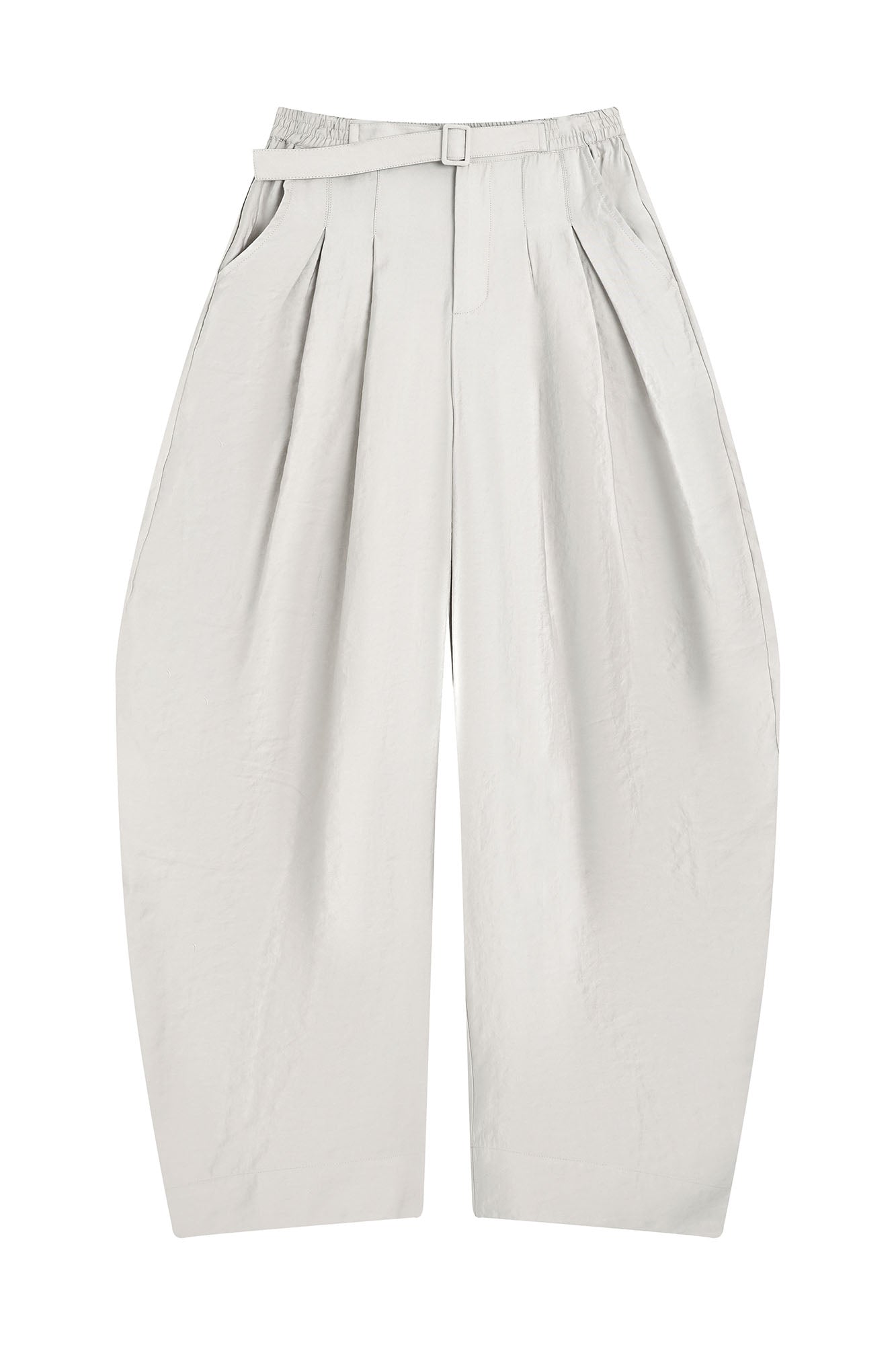 SAME FLOW Belted Pleated Oversized Barrel Pants