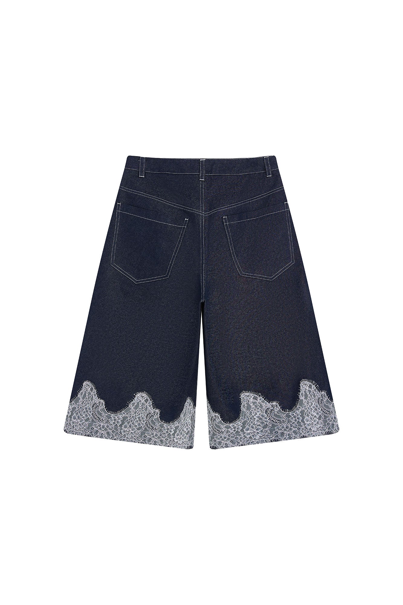 SAME FLOW Lace-Hem Denim Shorts
