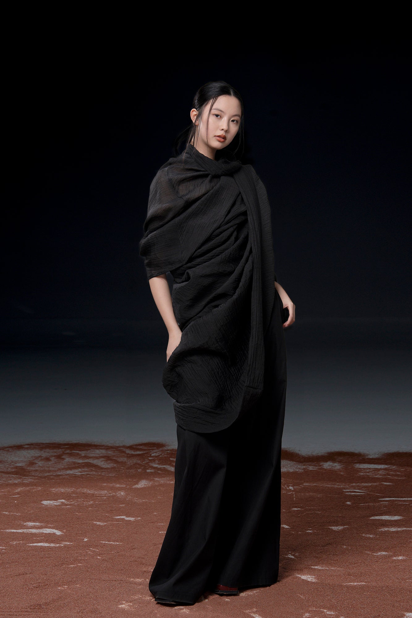WUHEYIZUO Crinkled Cocoon Longline Shawl