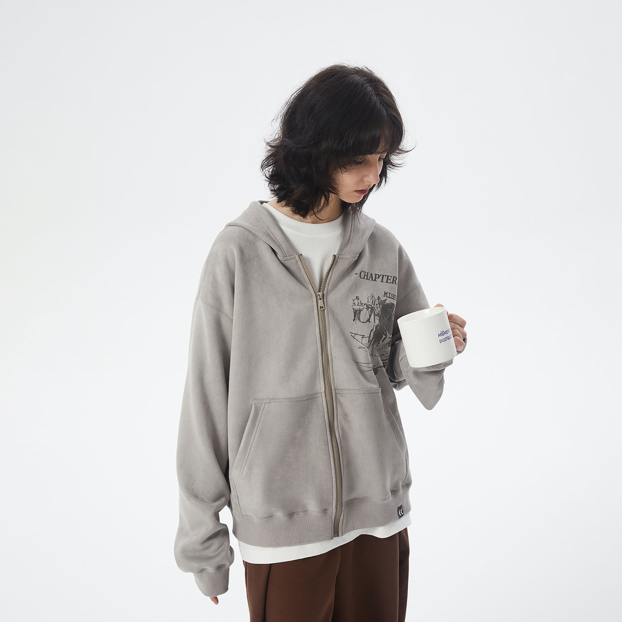 ERROR CODE ROBOT Graphic Suede Zip-Up Hoodie
