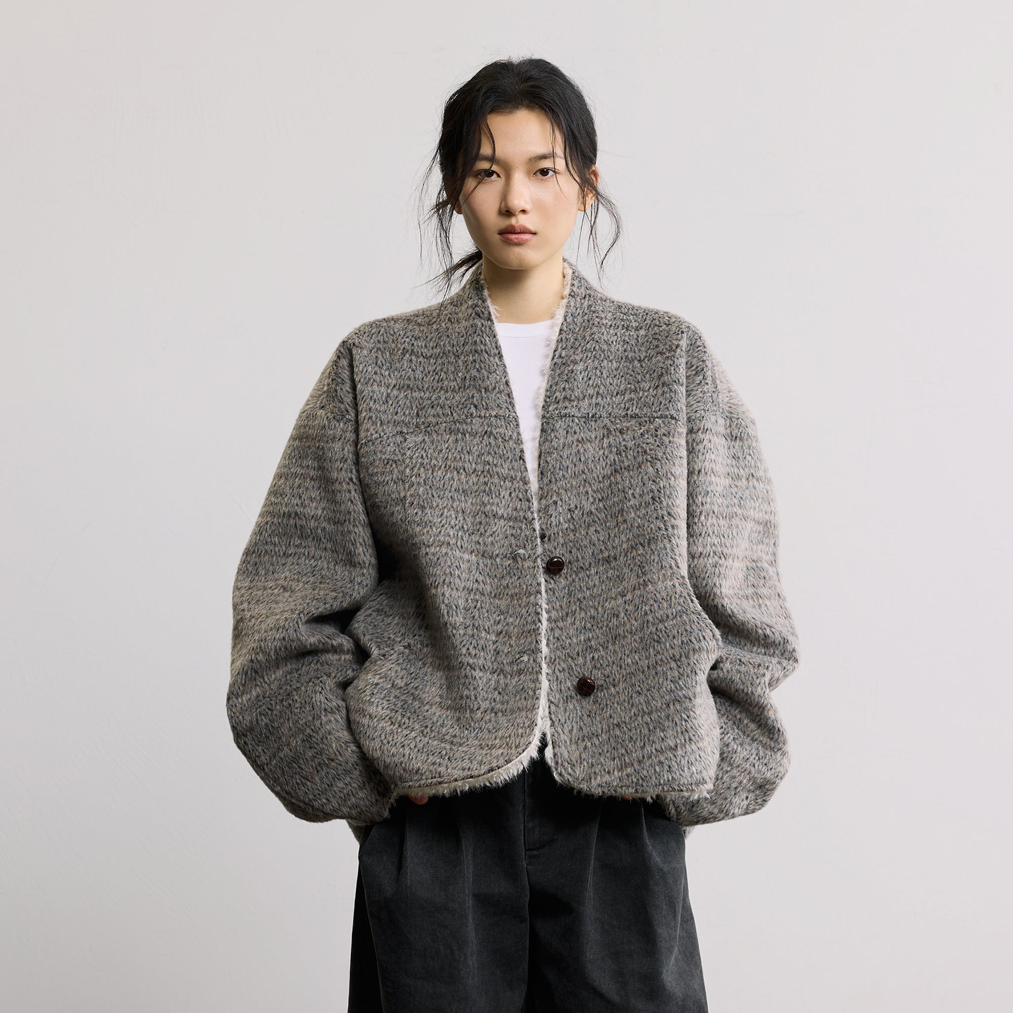 SAME FLOW Reversible Wool-Blend Fleece Jacket