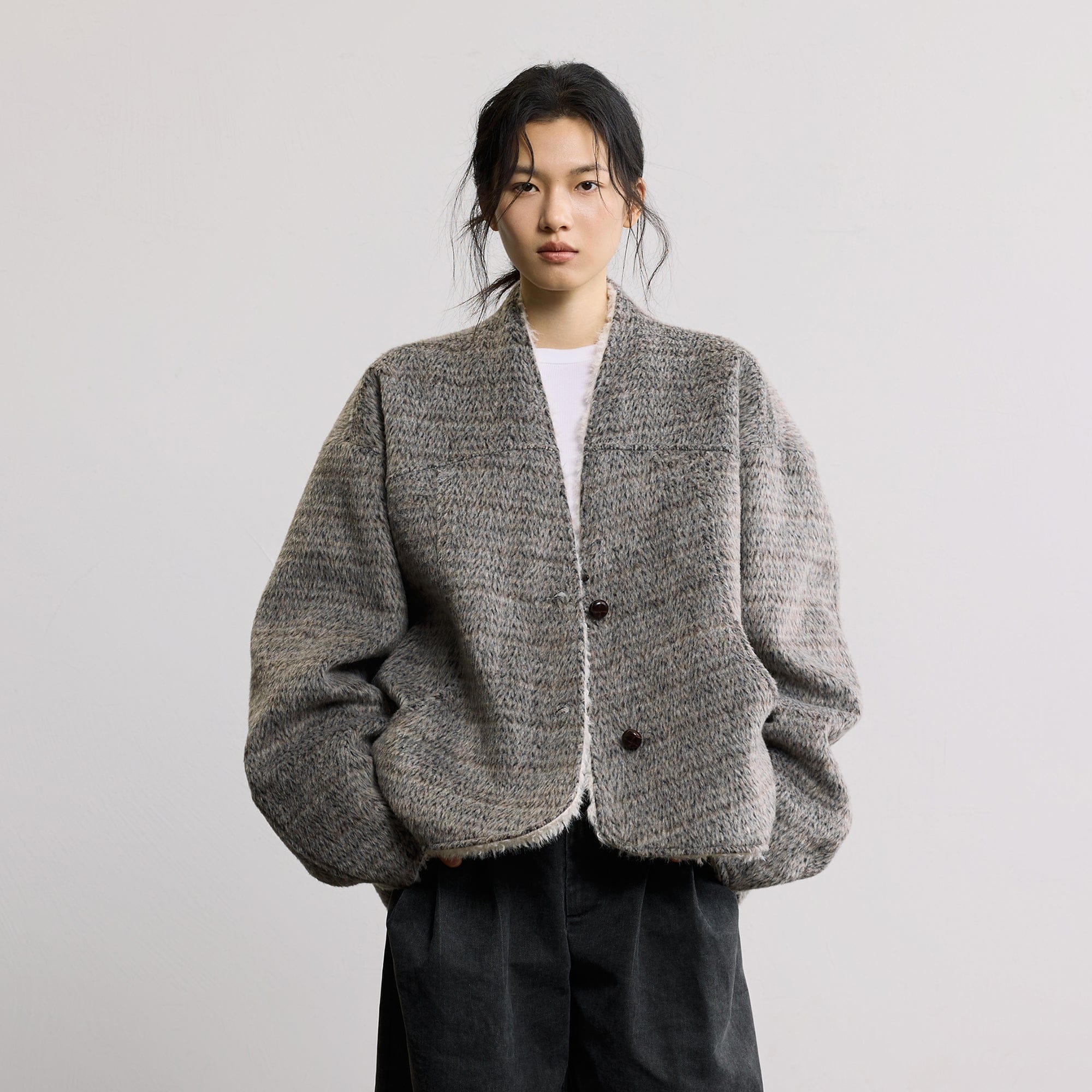 SAME FLOW Reversible Wool-Blend Fleece Jacket