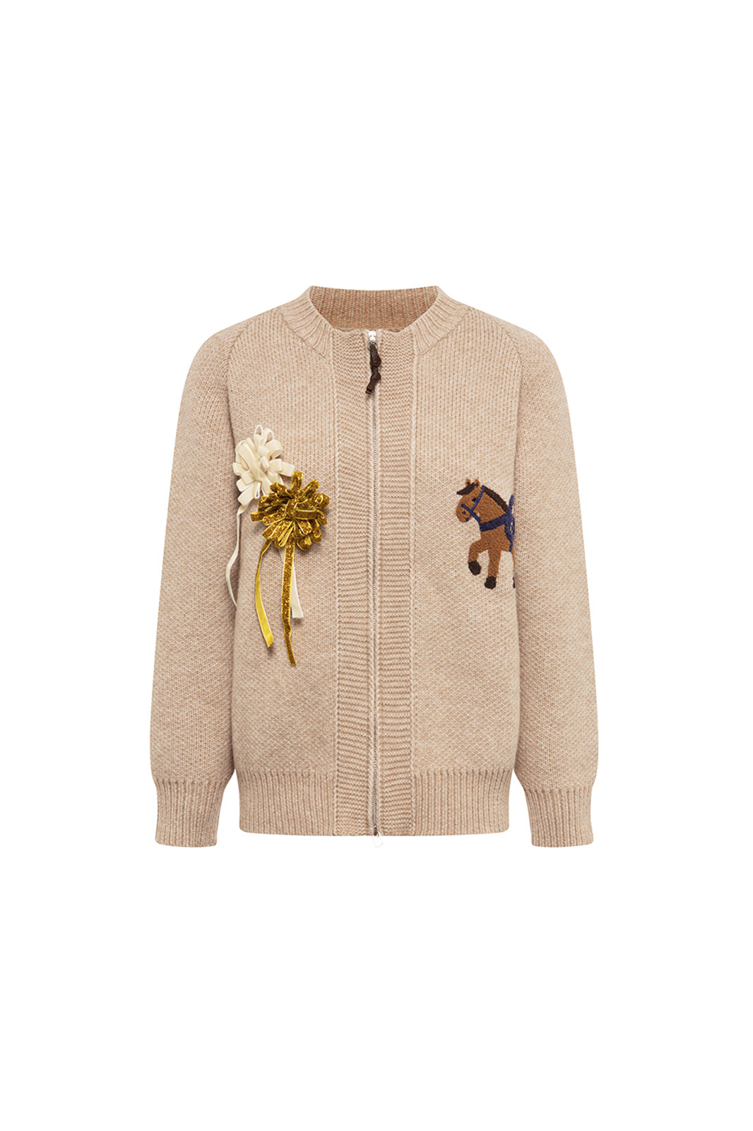 CHICCHICK Retro Horse Embroidered Crewneck Cardigan