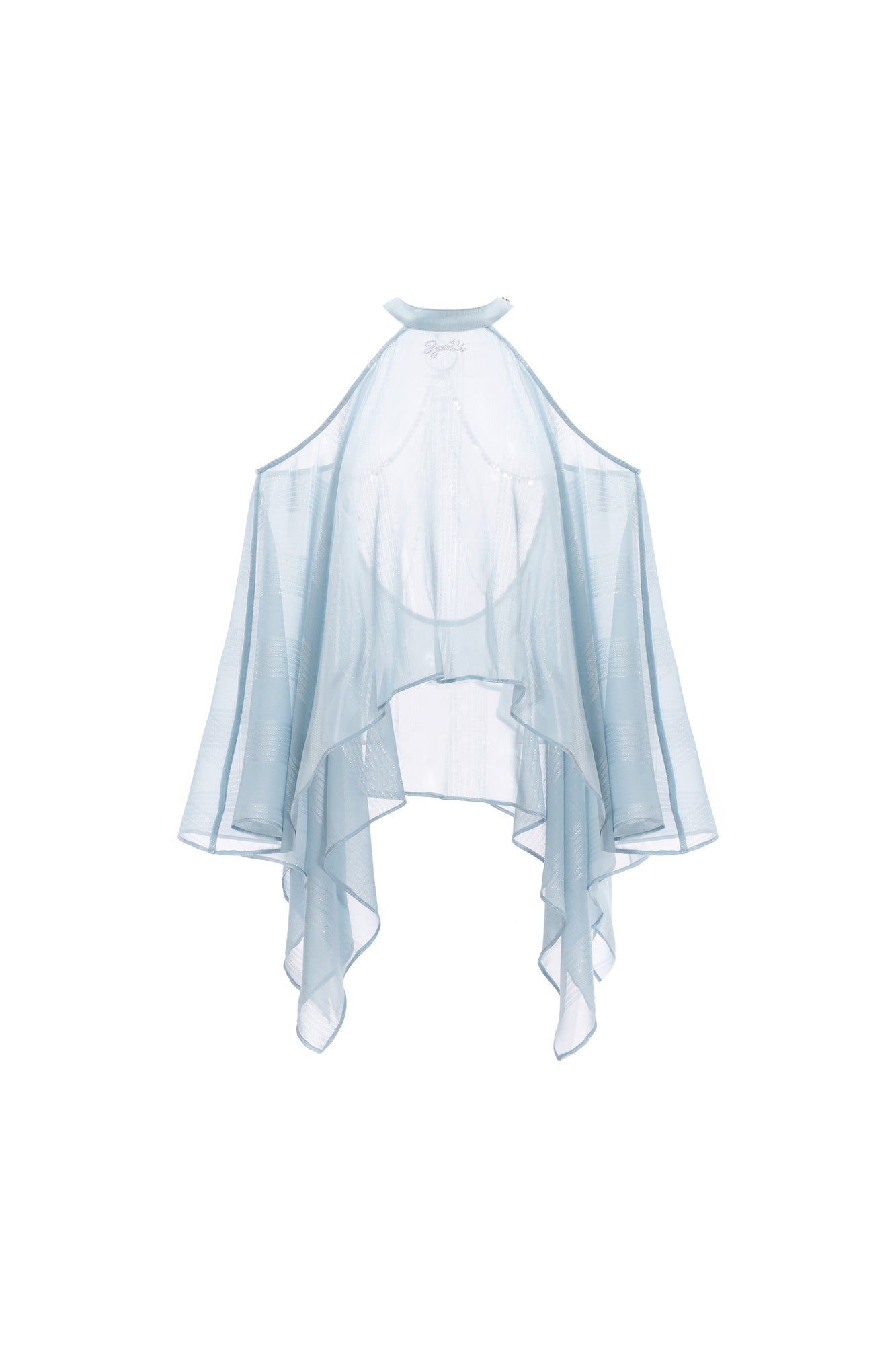 JYOSEI Shimmer Sheer Chiffon Off-Shoulder Irregular Hem Top