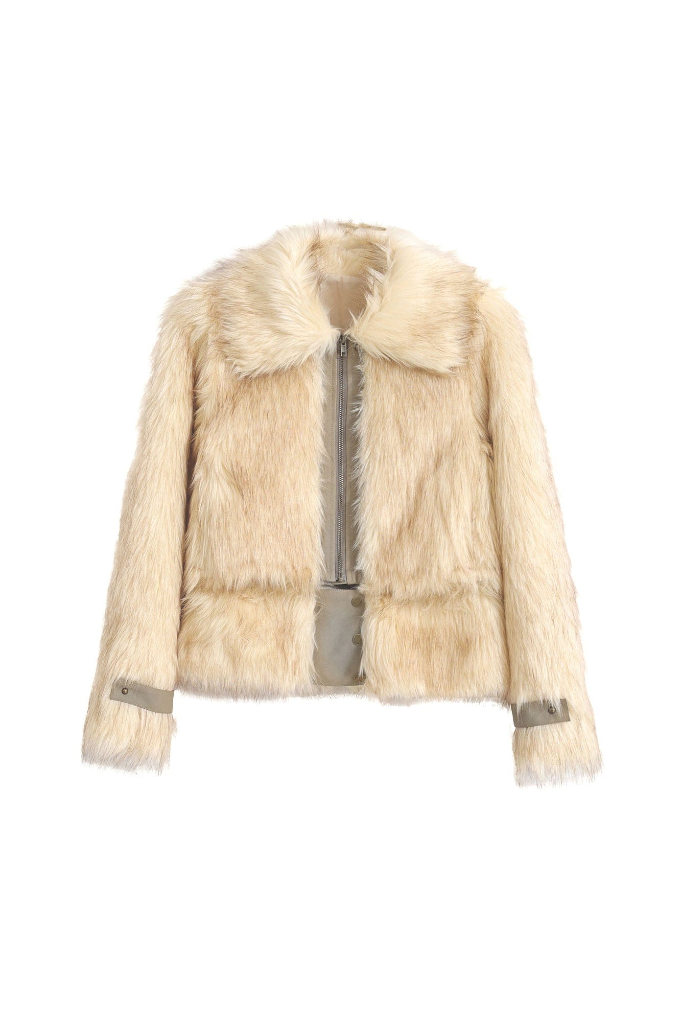 CESTNOUS Detachable Hem Spliced Faux Fur Jacket