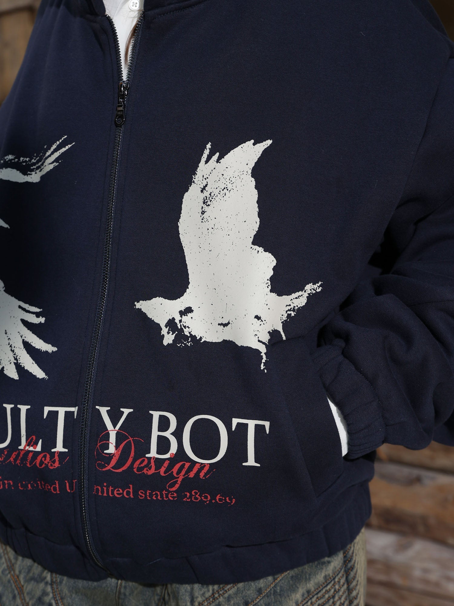 ERROR CODE ROBOT Bird Graphic Fleece-Lined Hooded Jacket