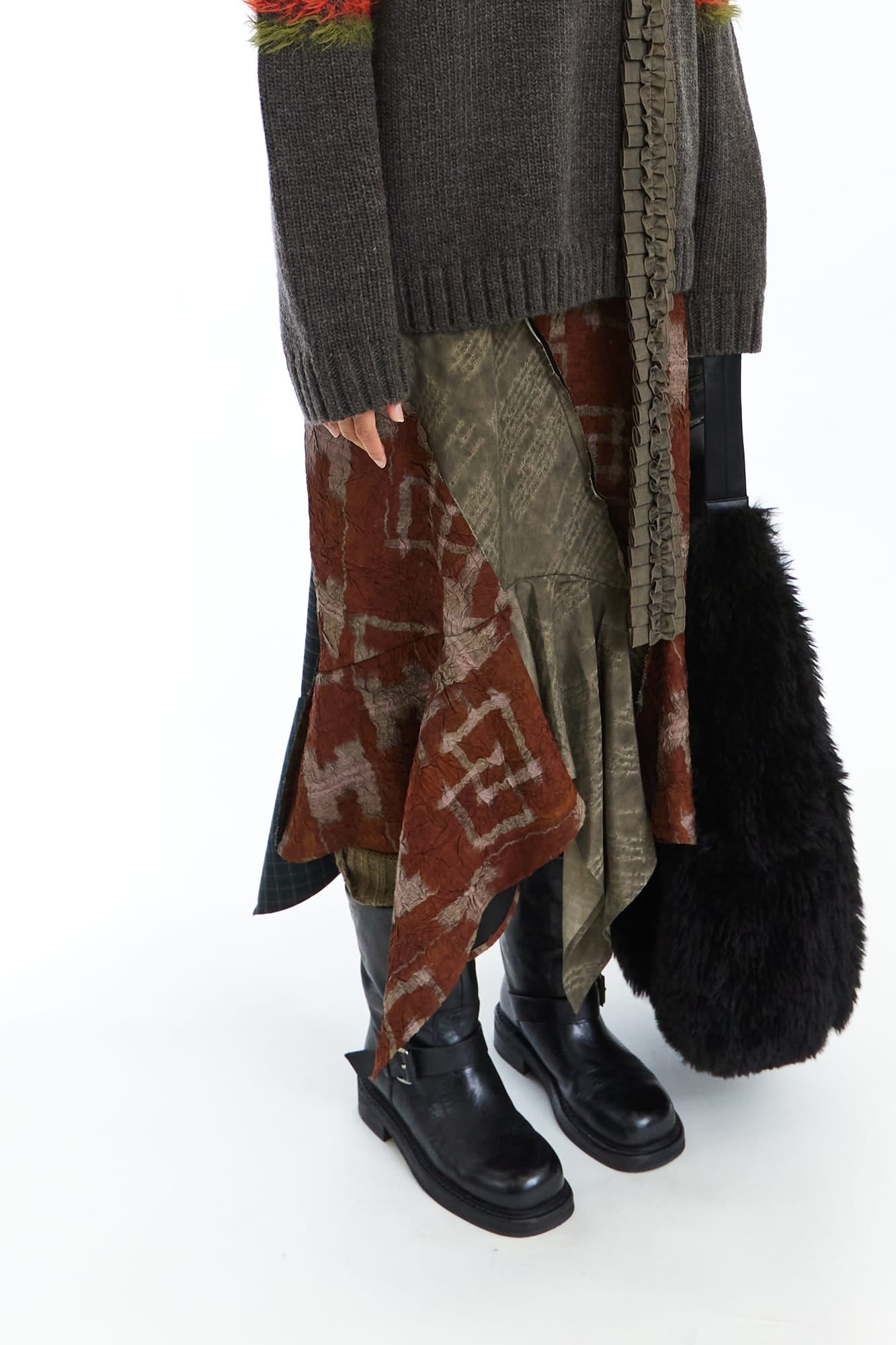 NEVERSEEZ Retro Spliced Print Flounce Midi Skirt