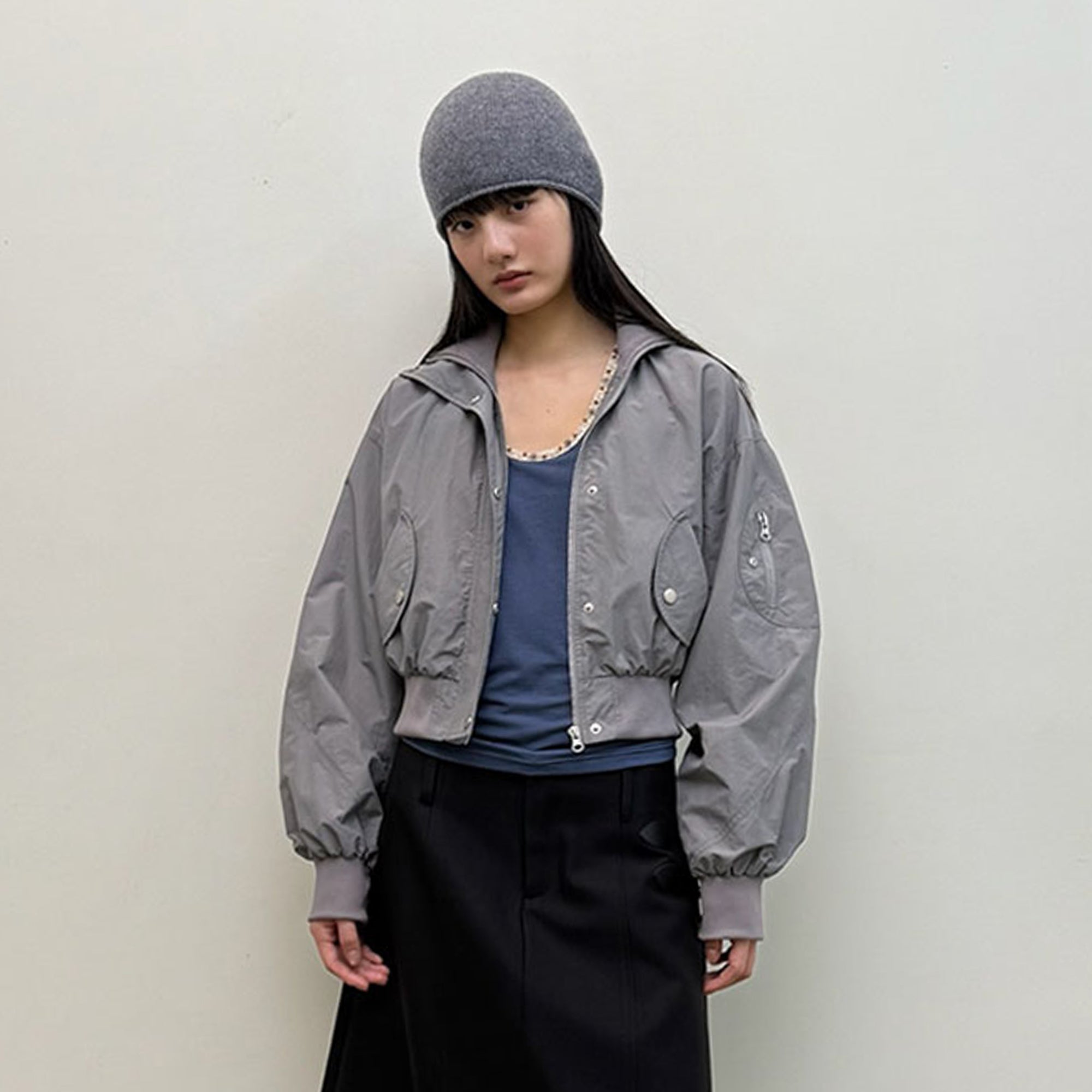 NEVERSEEZ Ruched-Back Cropped Bomber Jacket