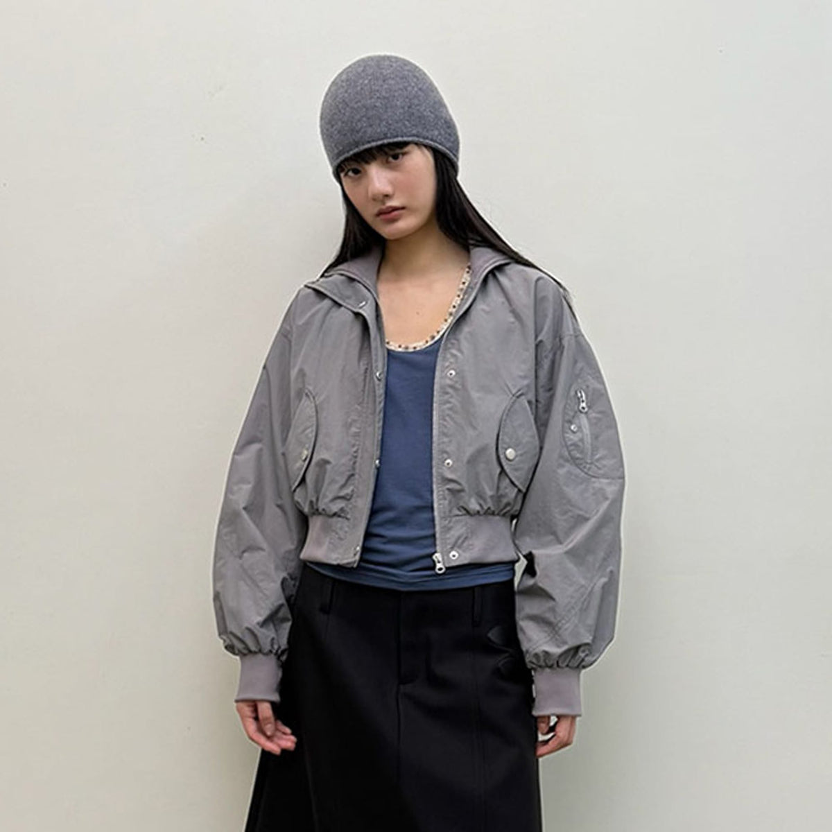 NEVERSEEZ Ruched-Back Cropped Bomber Jacket