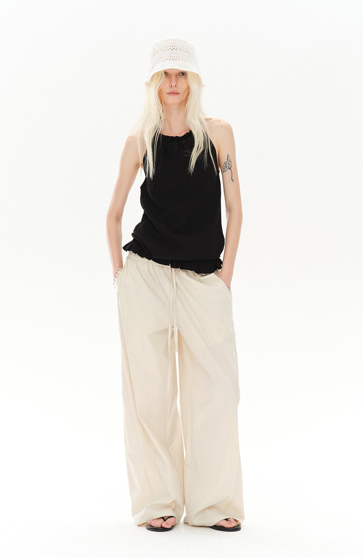COSTUSTOOT Striped Spliced Wide-Leg Parachute Pants