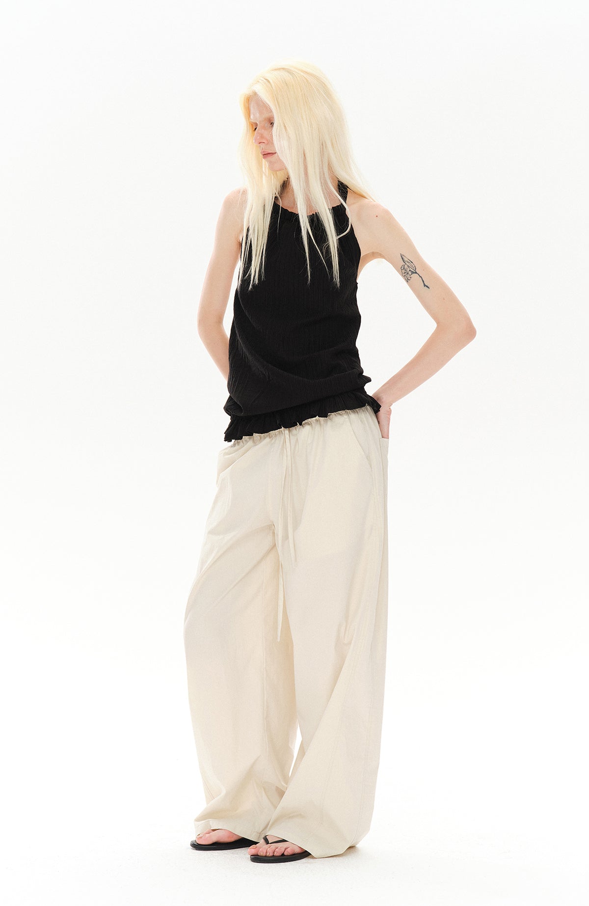 COSTUSTOOT Striped Spliced Wide-Leg Parachute Pants