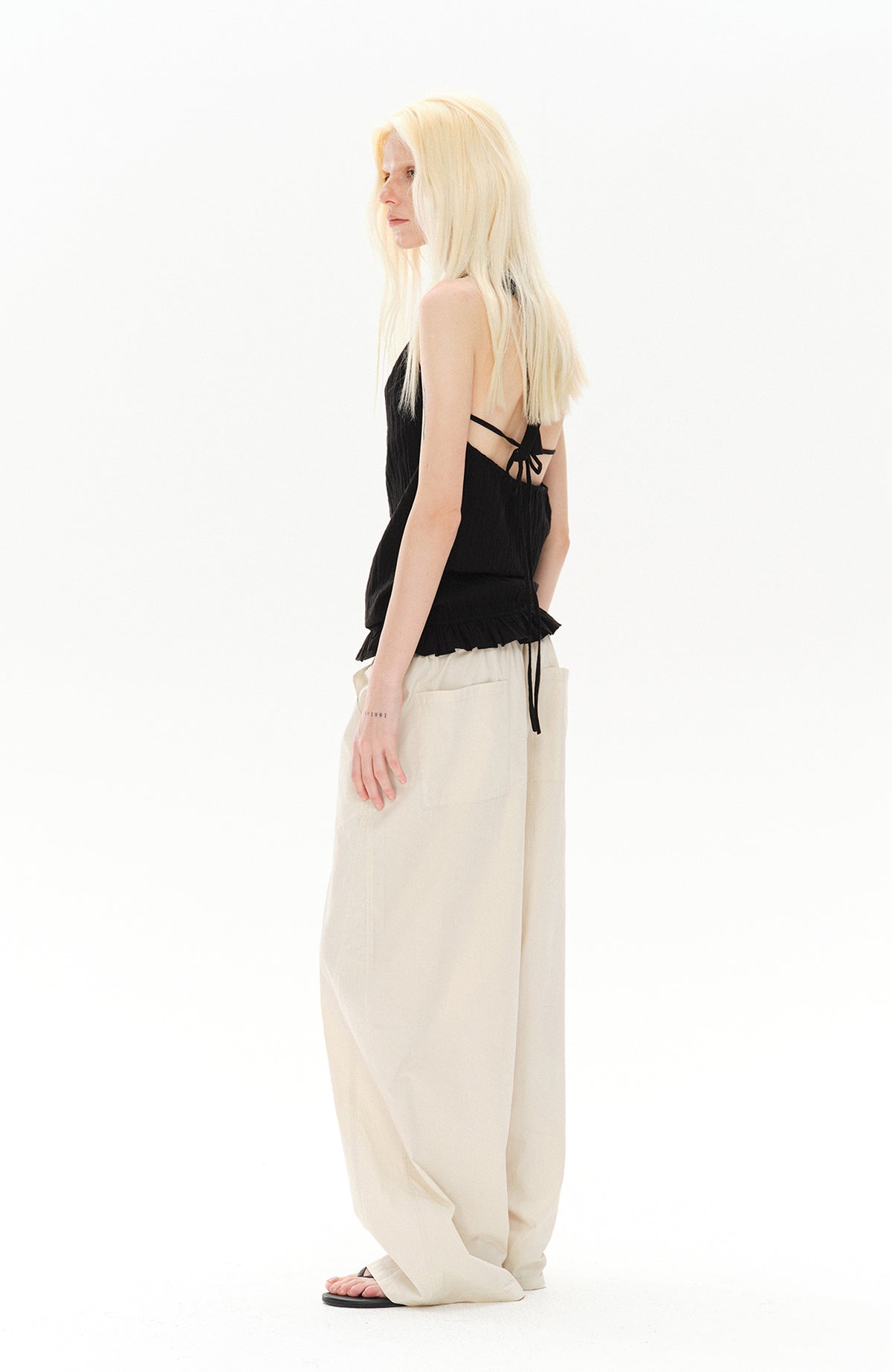 COSTUSTOOT Striped Spliced Wide-Leg Parachute Pants