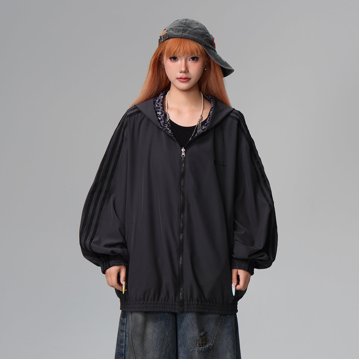 FREE CENTER Reversible Leopard Print Hooded Jacket