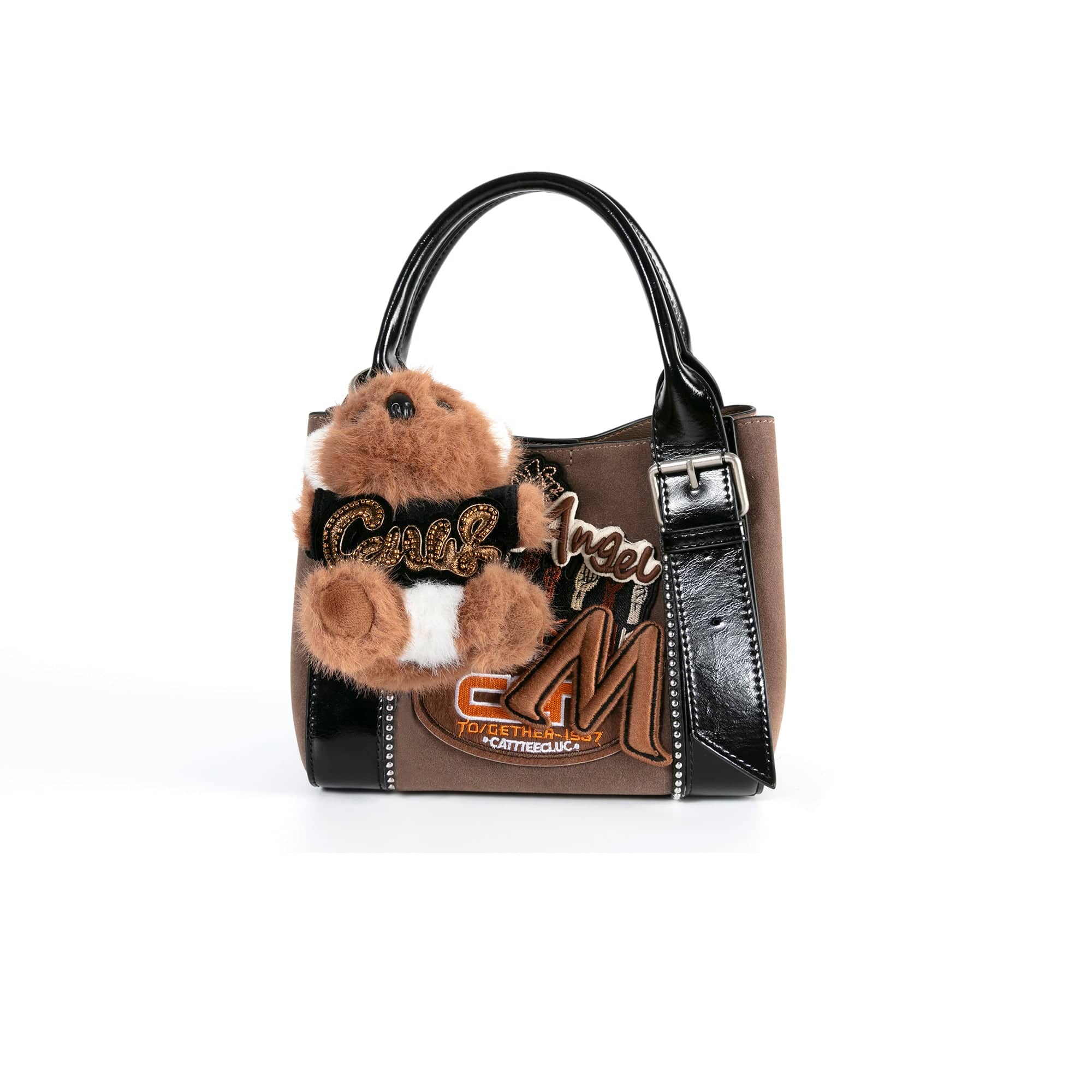BLING BOX Plush Teddy Patch Varsity Mini Tote