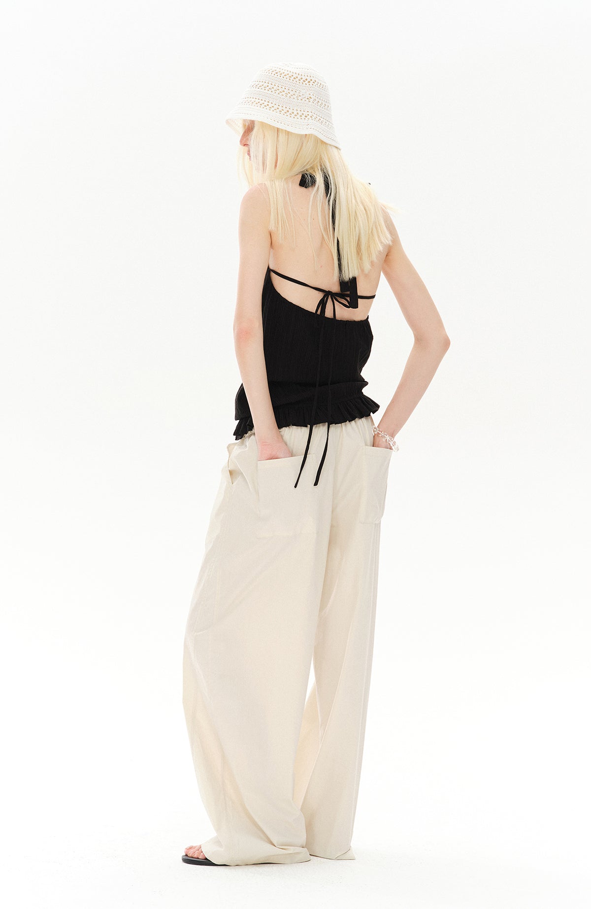 COSTUSTOOT Striped Spliced Wide-Leg Parachute Pants