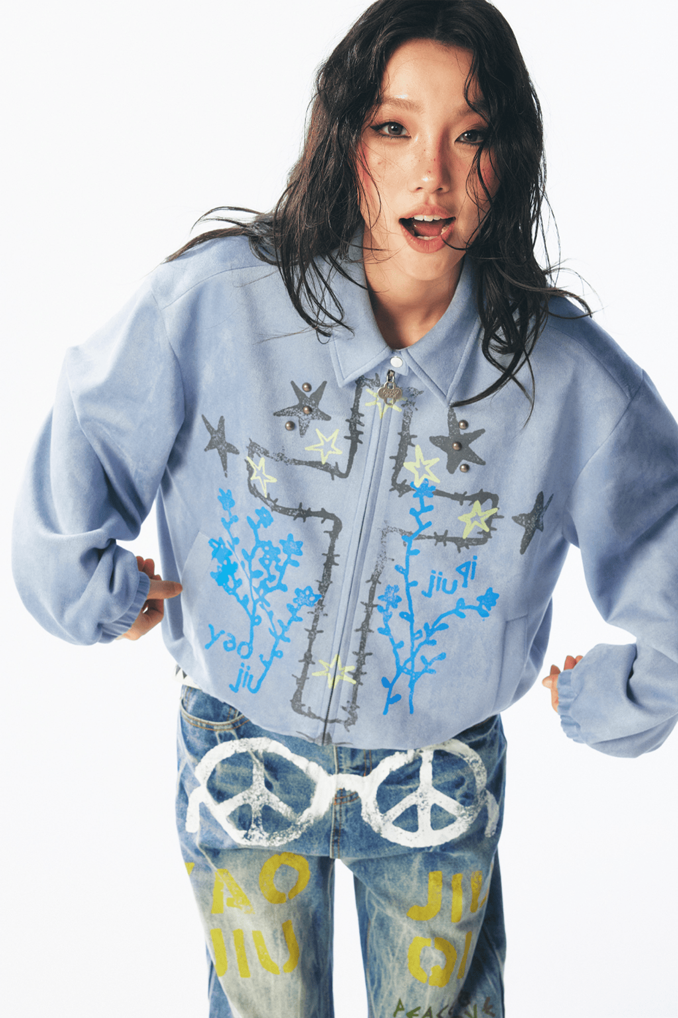 1997 POSTOFFICE Floral Cross Faux Suede Jacket