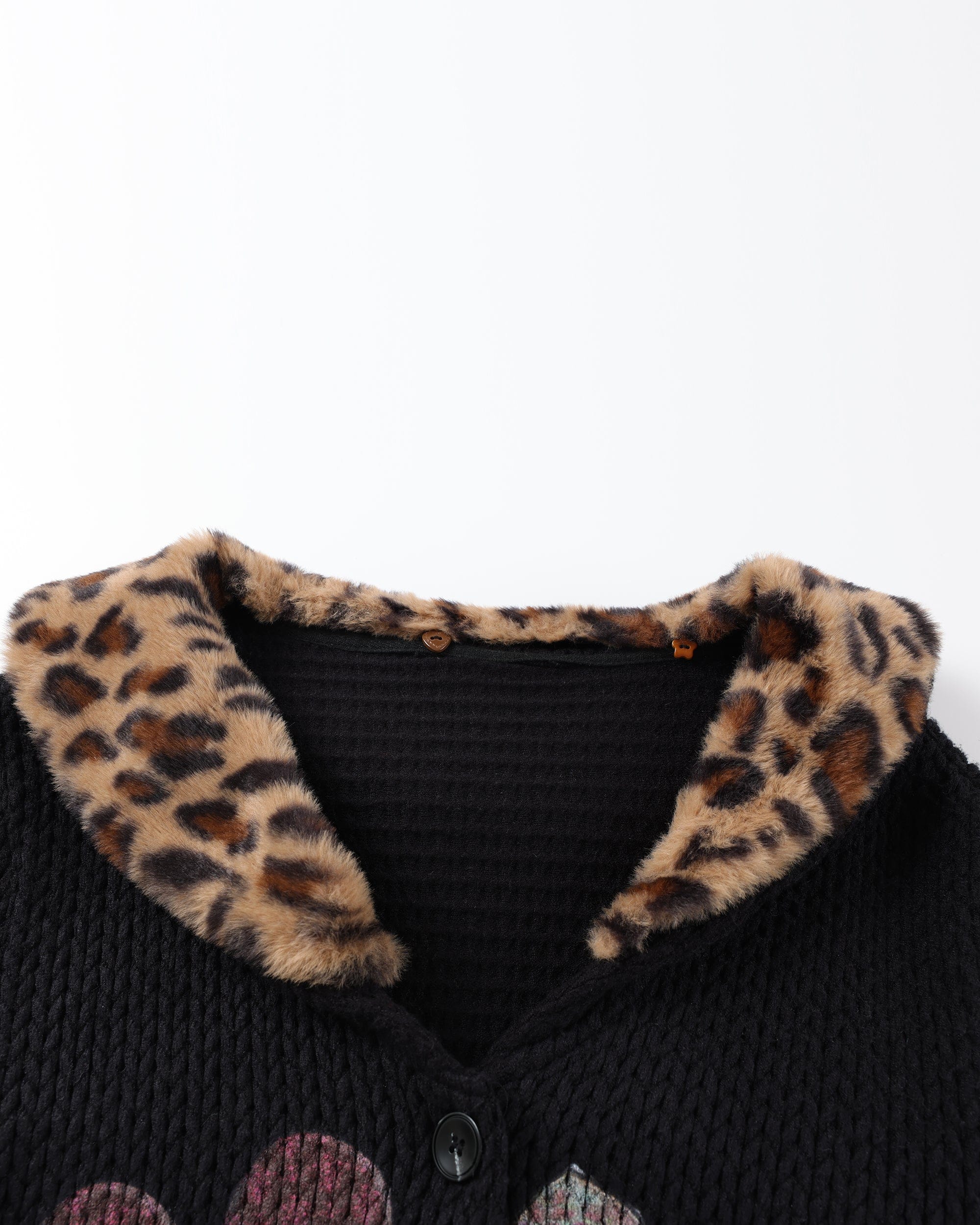 HAVE A MEAL Retro Graphic Leopard Collar Cardigan