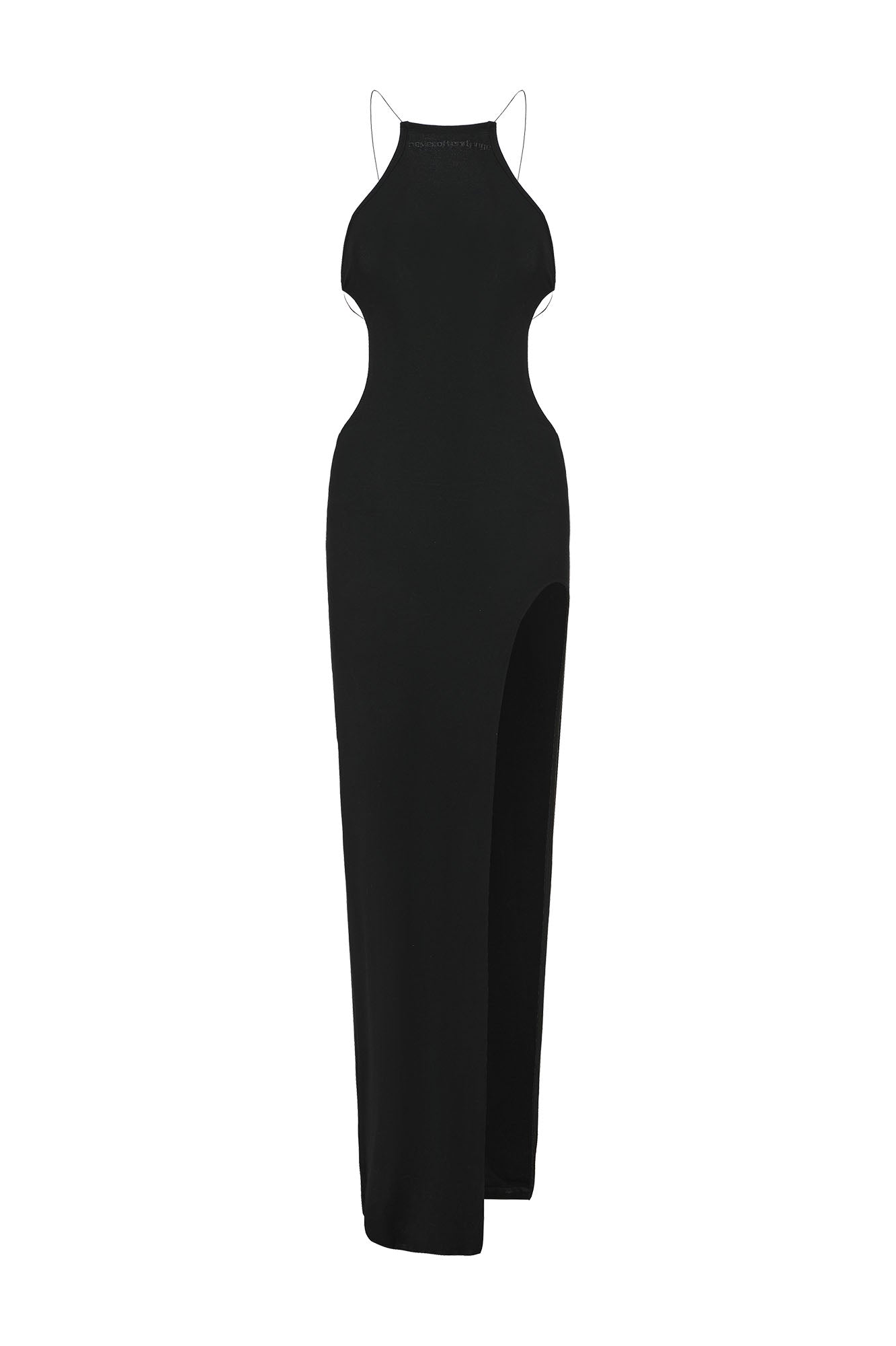 NEVER OFFEND L ANGEL Crossback Halter Slit Maxi Dress Black