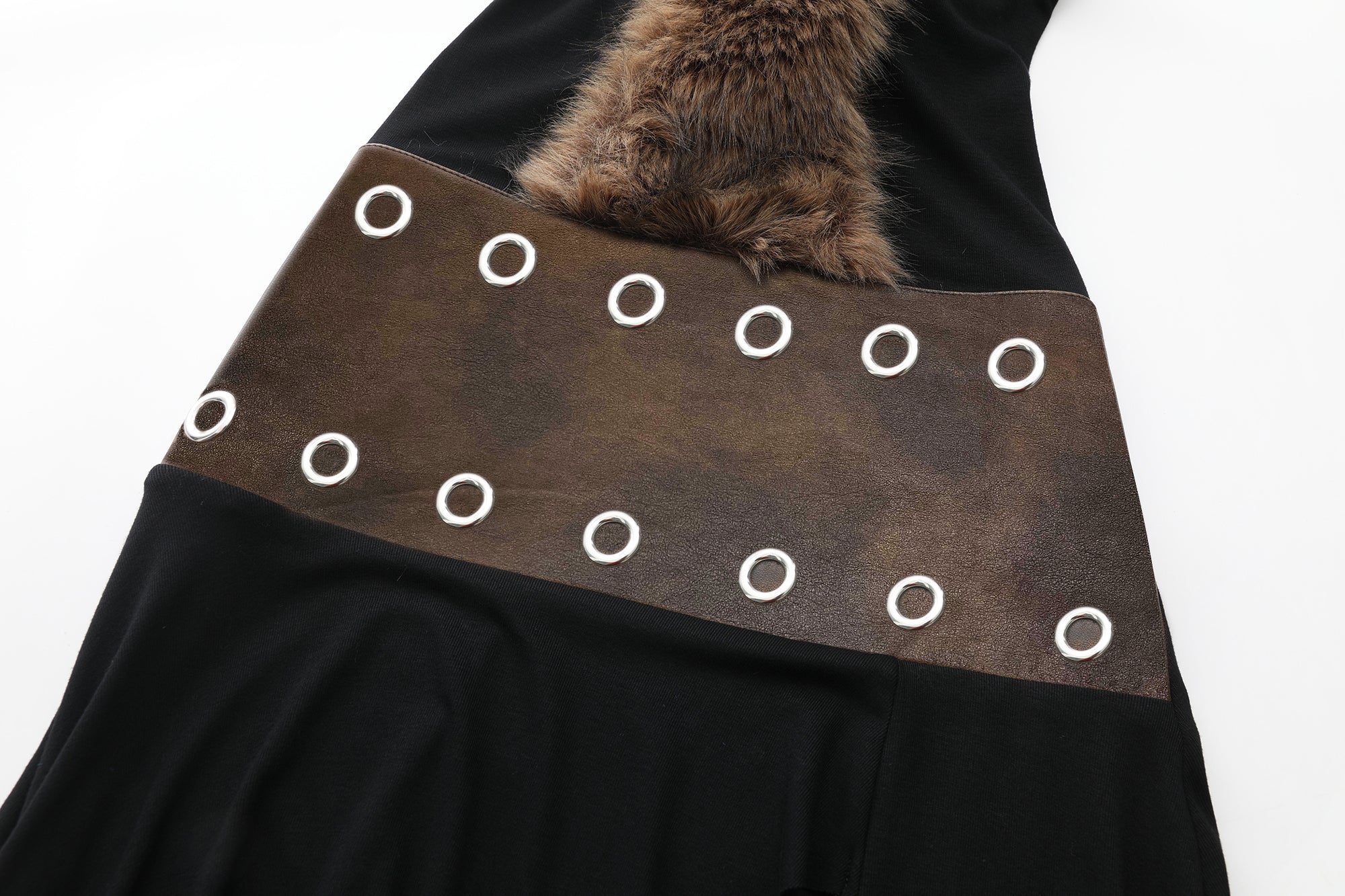 NEVER OFFEND L ANGEL Faux-Fur Panel Halter Gown