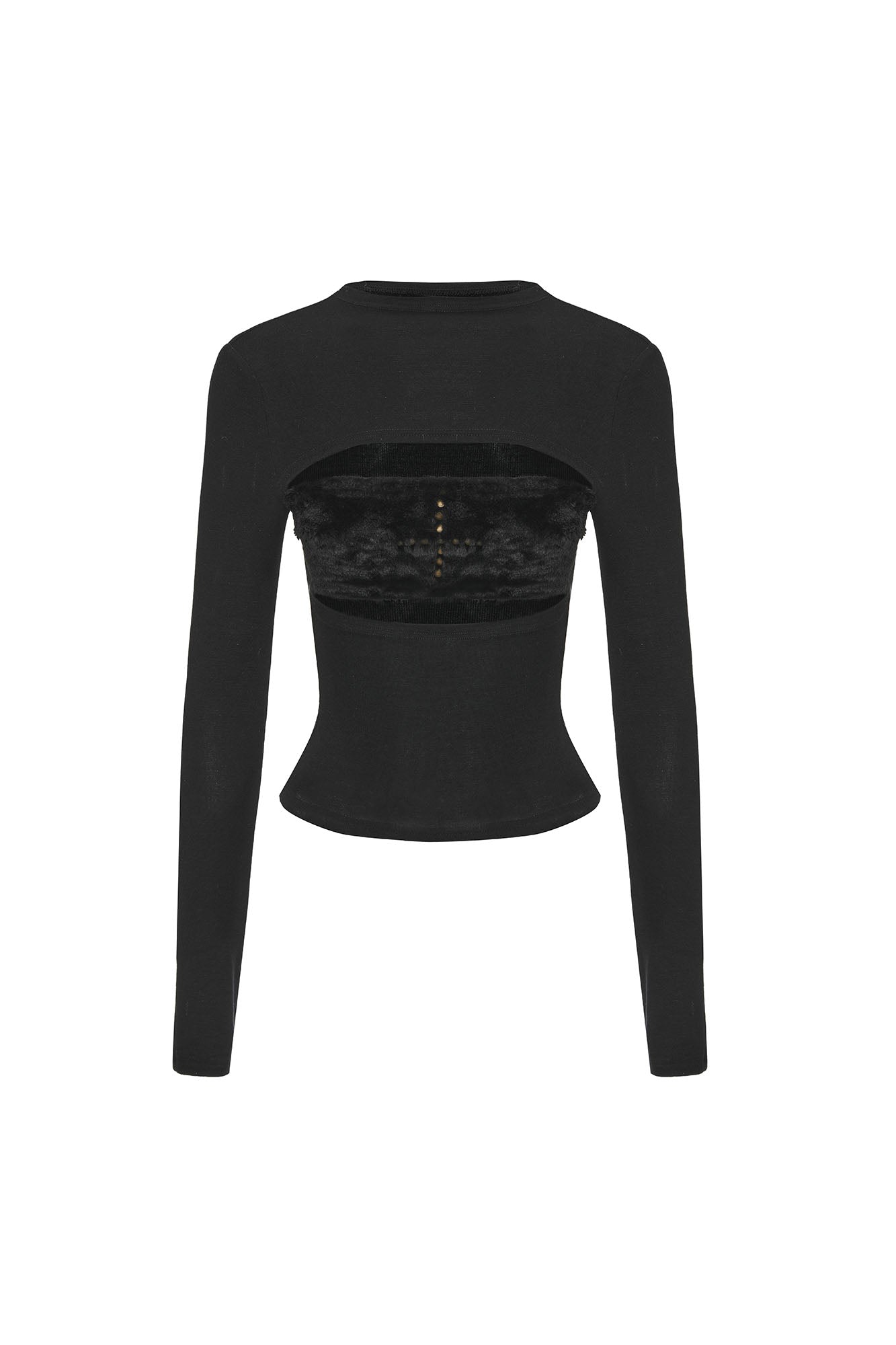 NEVER OFFEND L ANGEL Faux-Fur Bandeau Cross Rivet Cut-Out Top