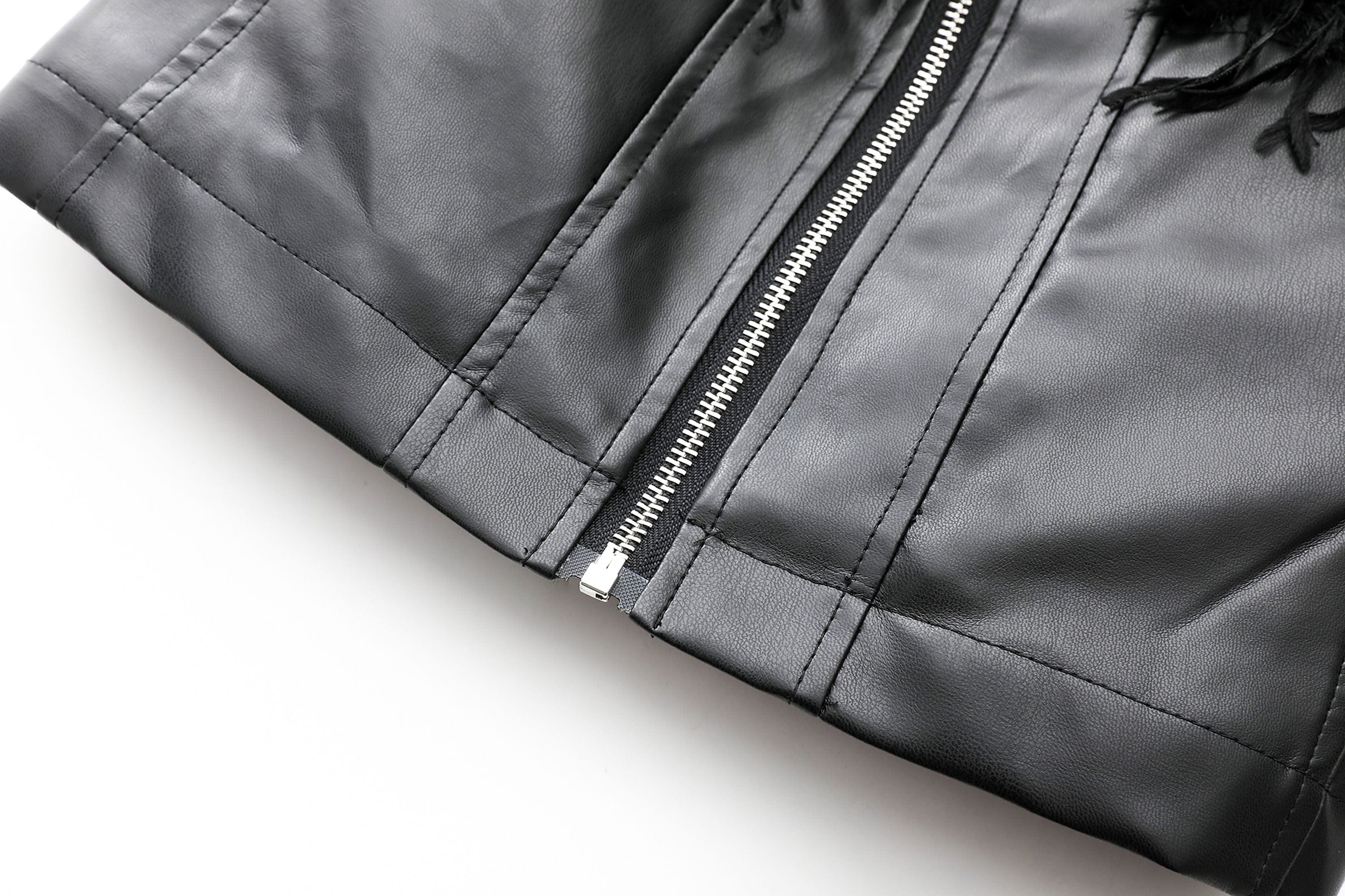 NEVER OFFEND L ANGEL Waisted Faux-Fur Spliced Faux Leather Jacket