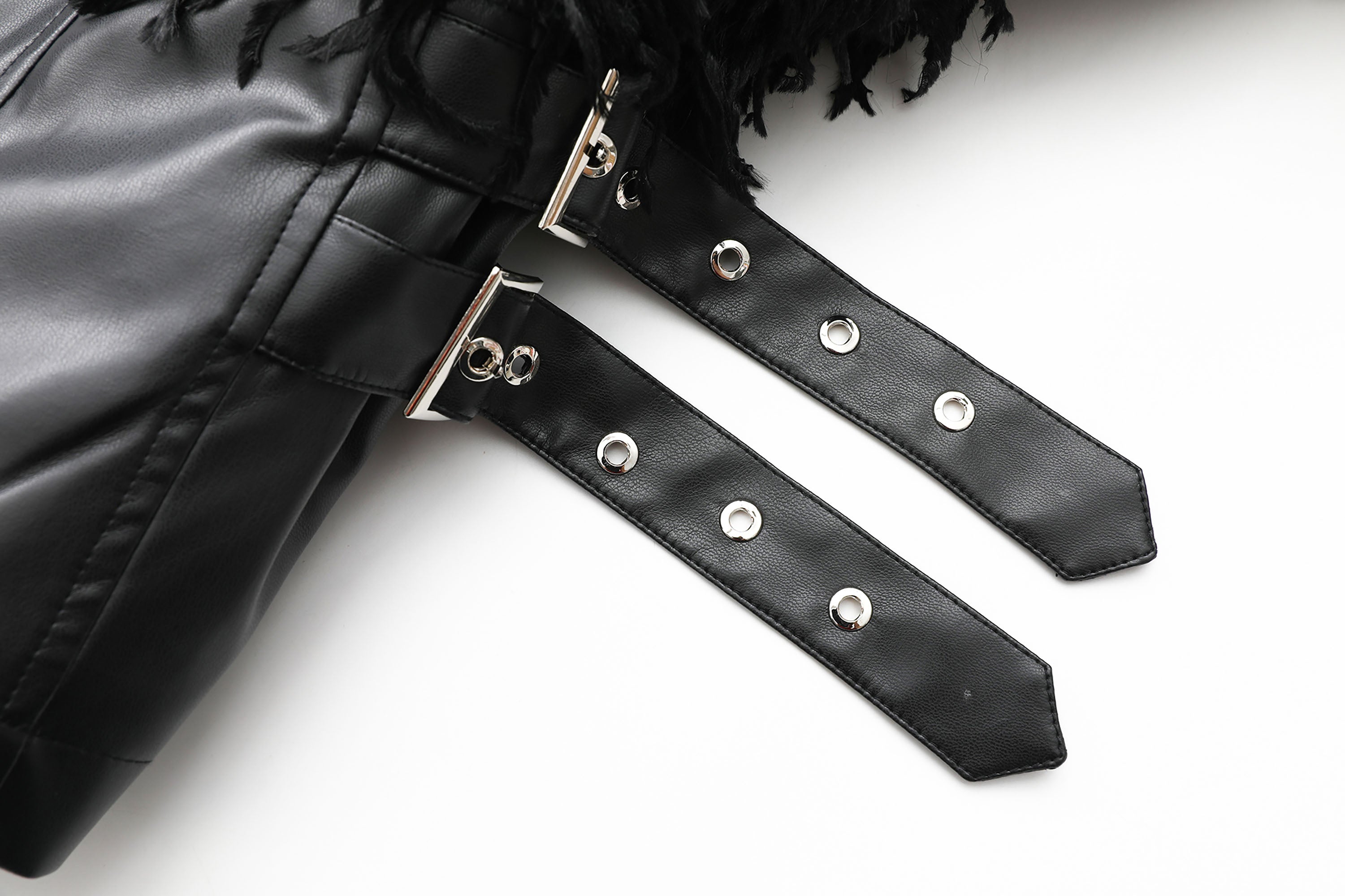 NEVER OFFEND L ANGEL Waisted Faux-Fur Spliced Faux Leather Jacket