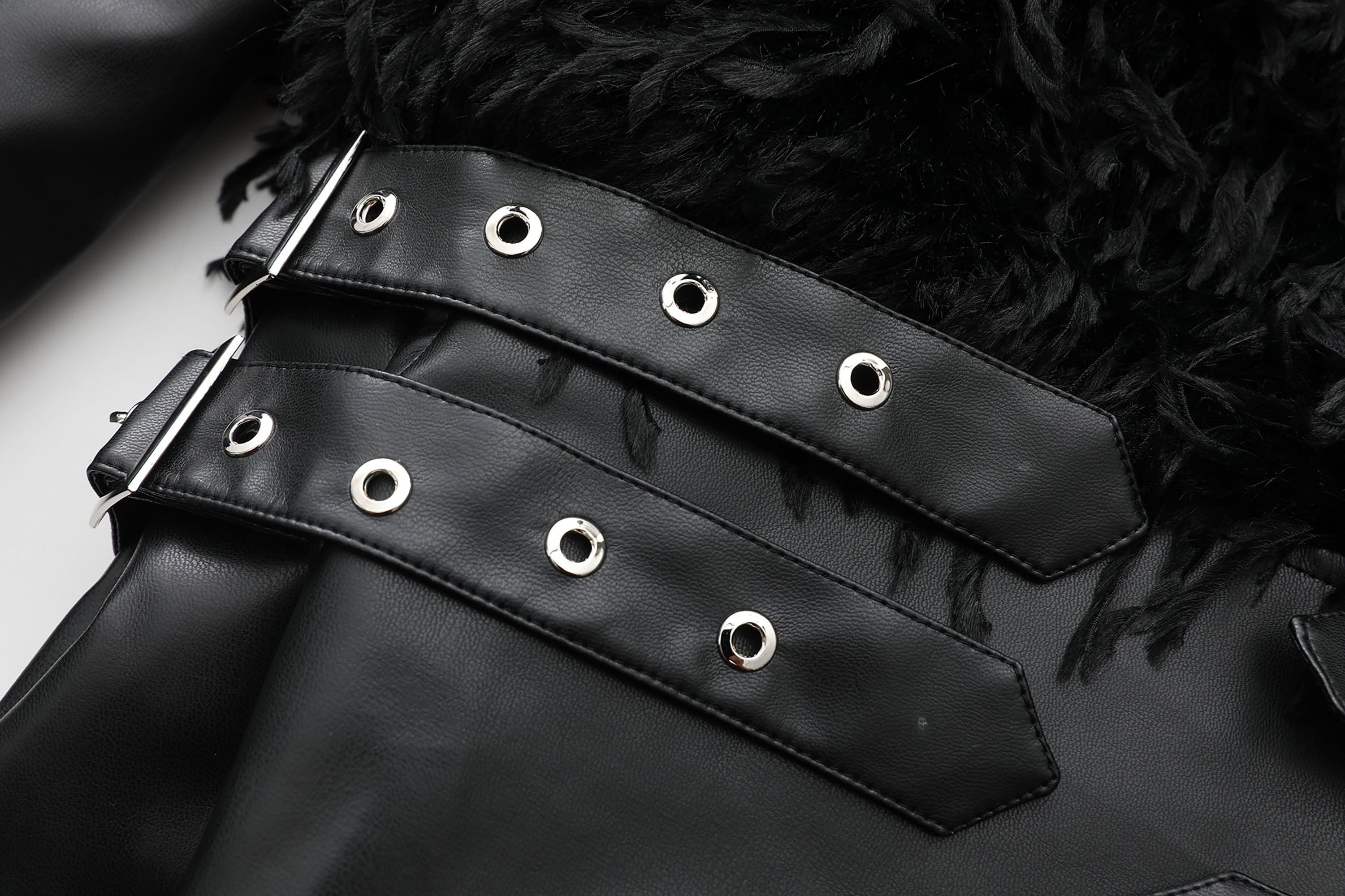 NEVER OFFEND L ANGEL Waisted Faux-Fur Spliced Faux Leather Jacket