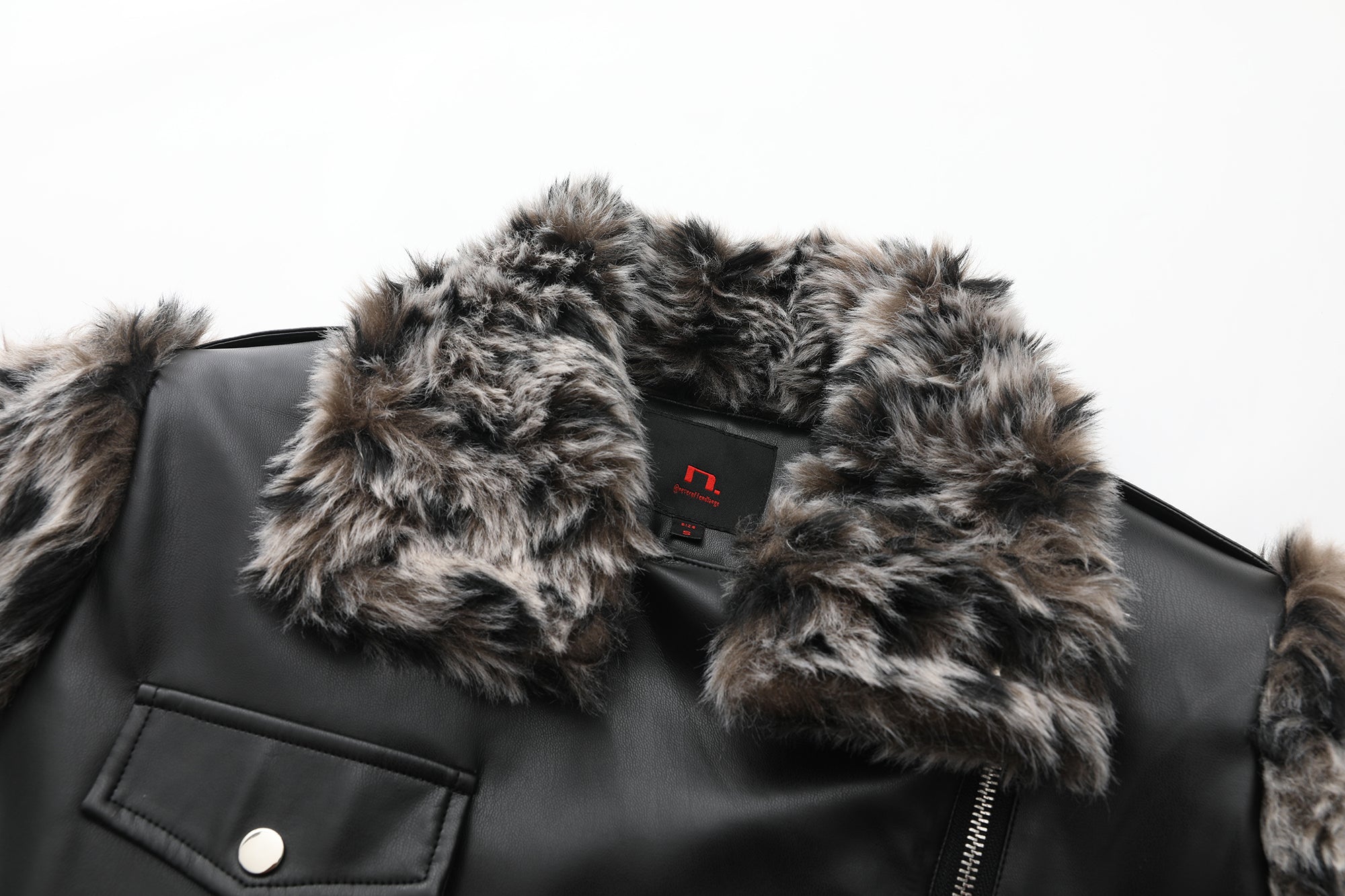 NEVER OFFEND L ANGEL Leopard Faux Fur Panel Biker Jacket