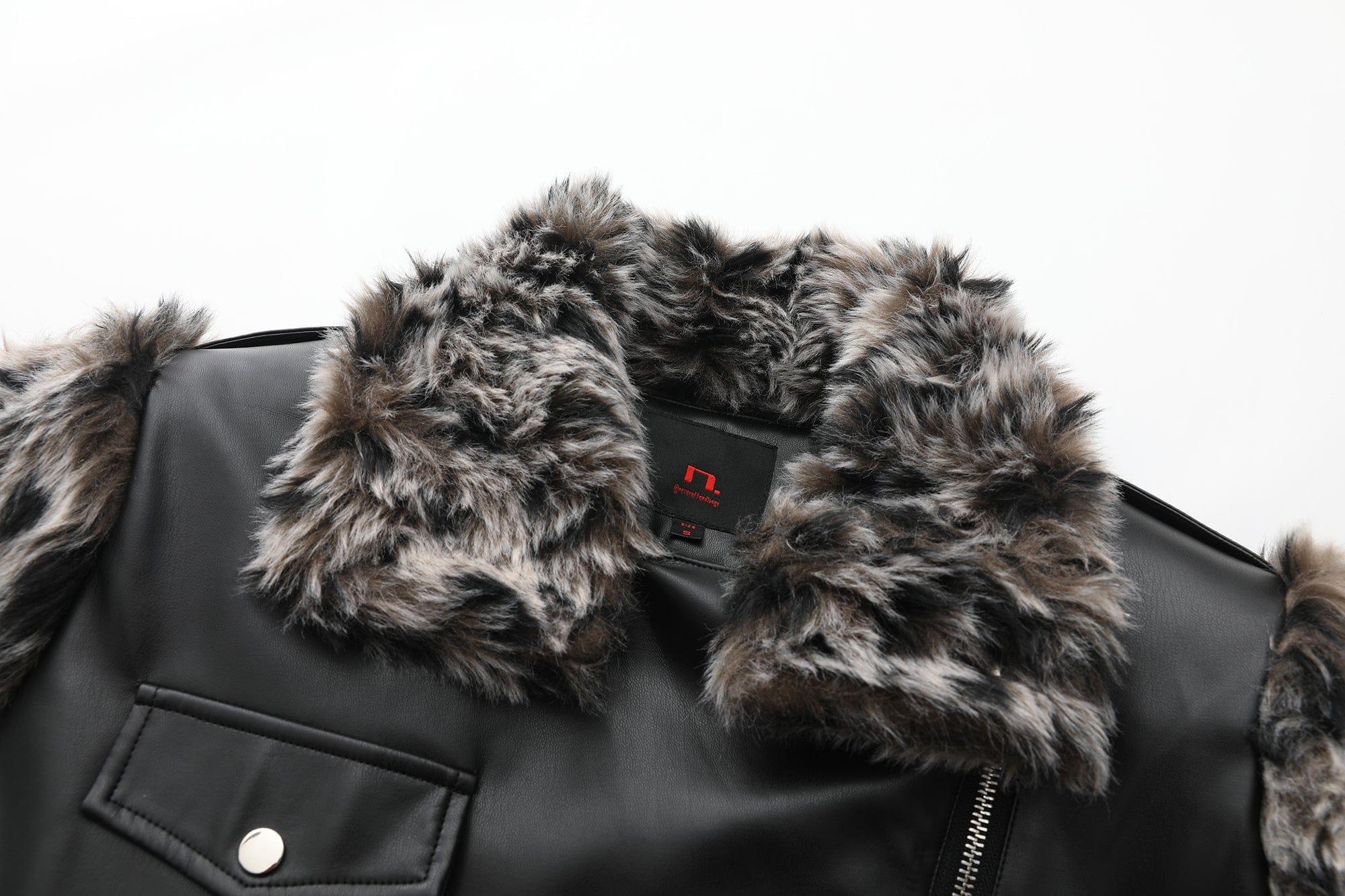 NEVER OFFEND L ANGEL Leopard Faux Fur Panel Biker Jacket