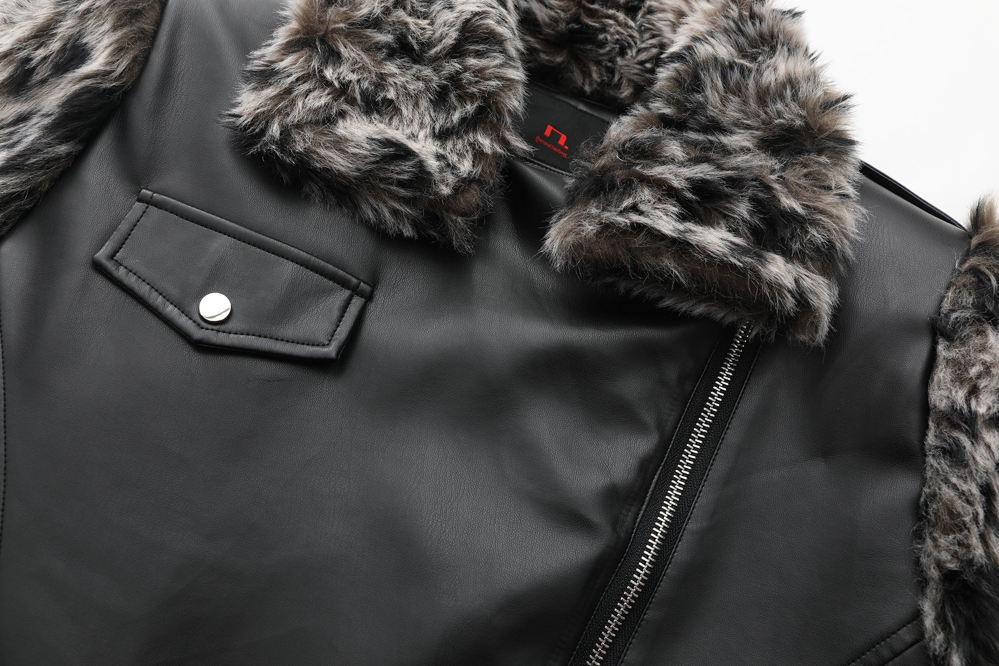 NEVER OFFEND L ANGEL Leopard Faux Fur Panel Biker Jacket