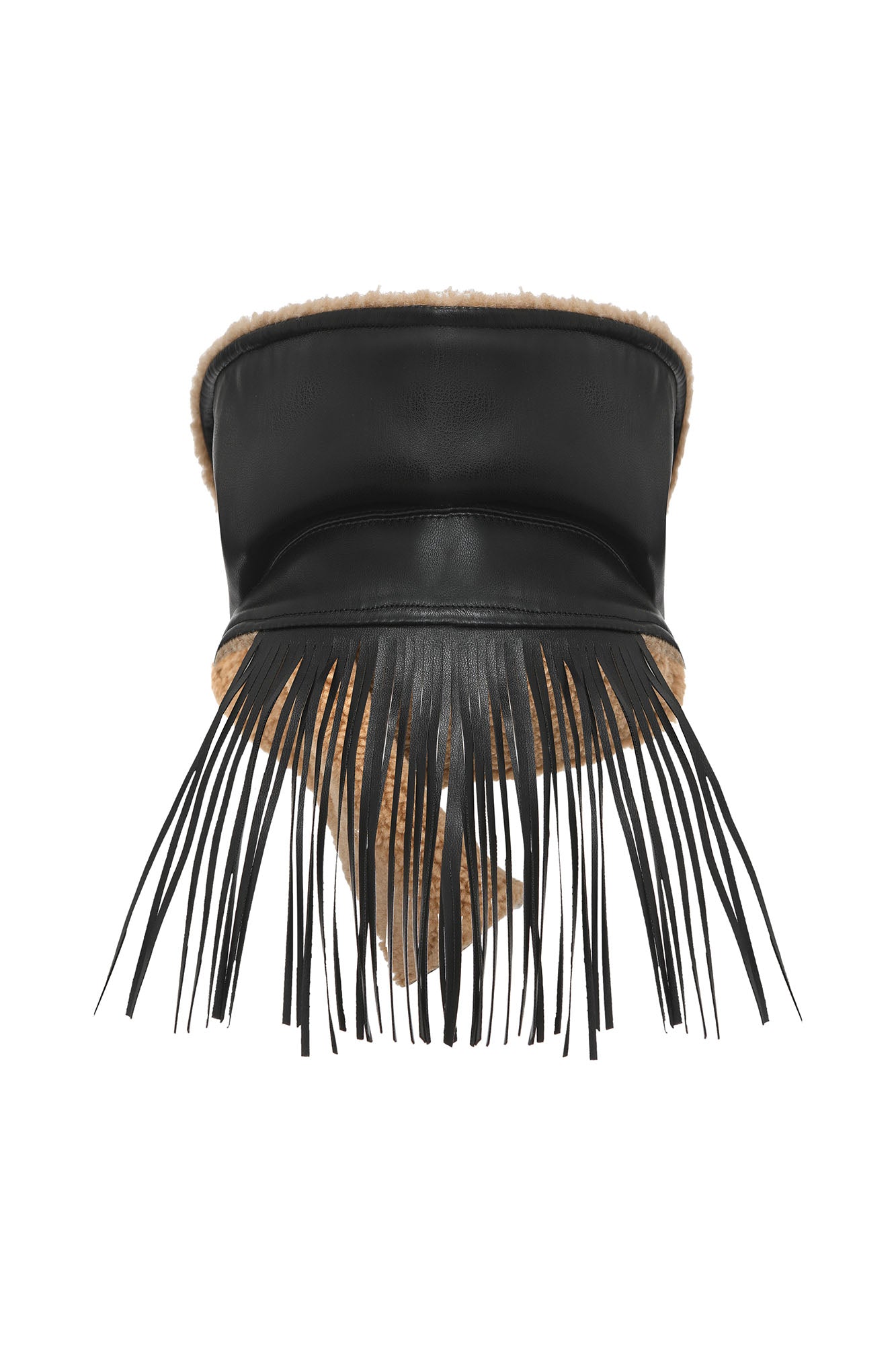 NEVER OFFEND L ANGEL Fringed Faux Leather & Lamb Wool Neck Collar
