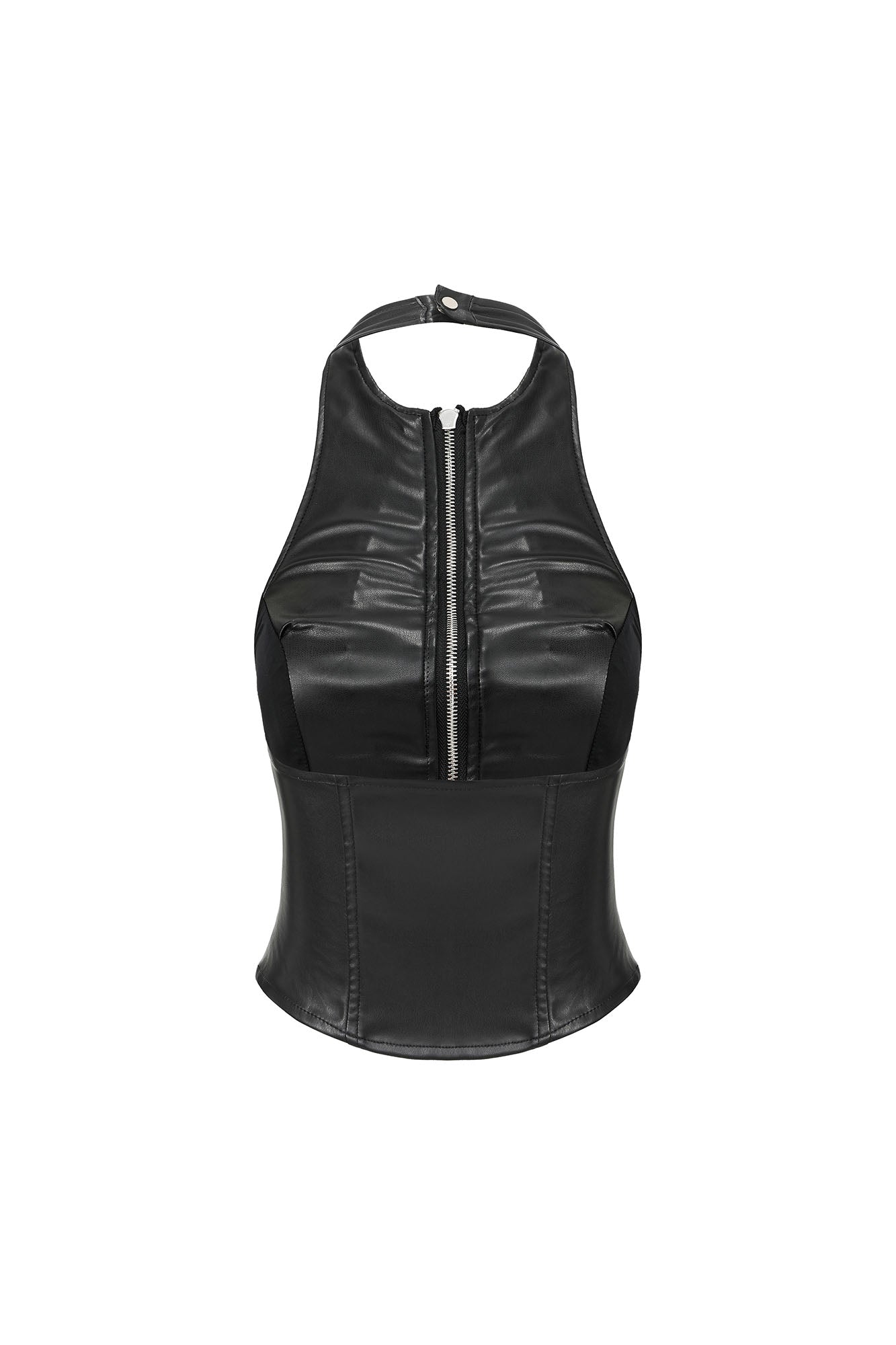 NEVER OFFEND L ANGEL Paneled Faux-Leather Zip-Up Halter Top