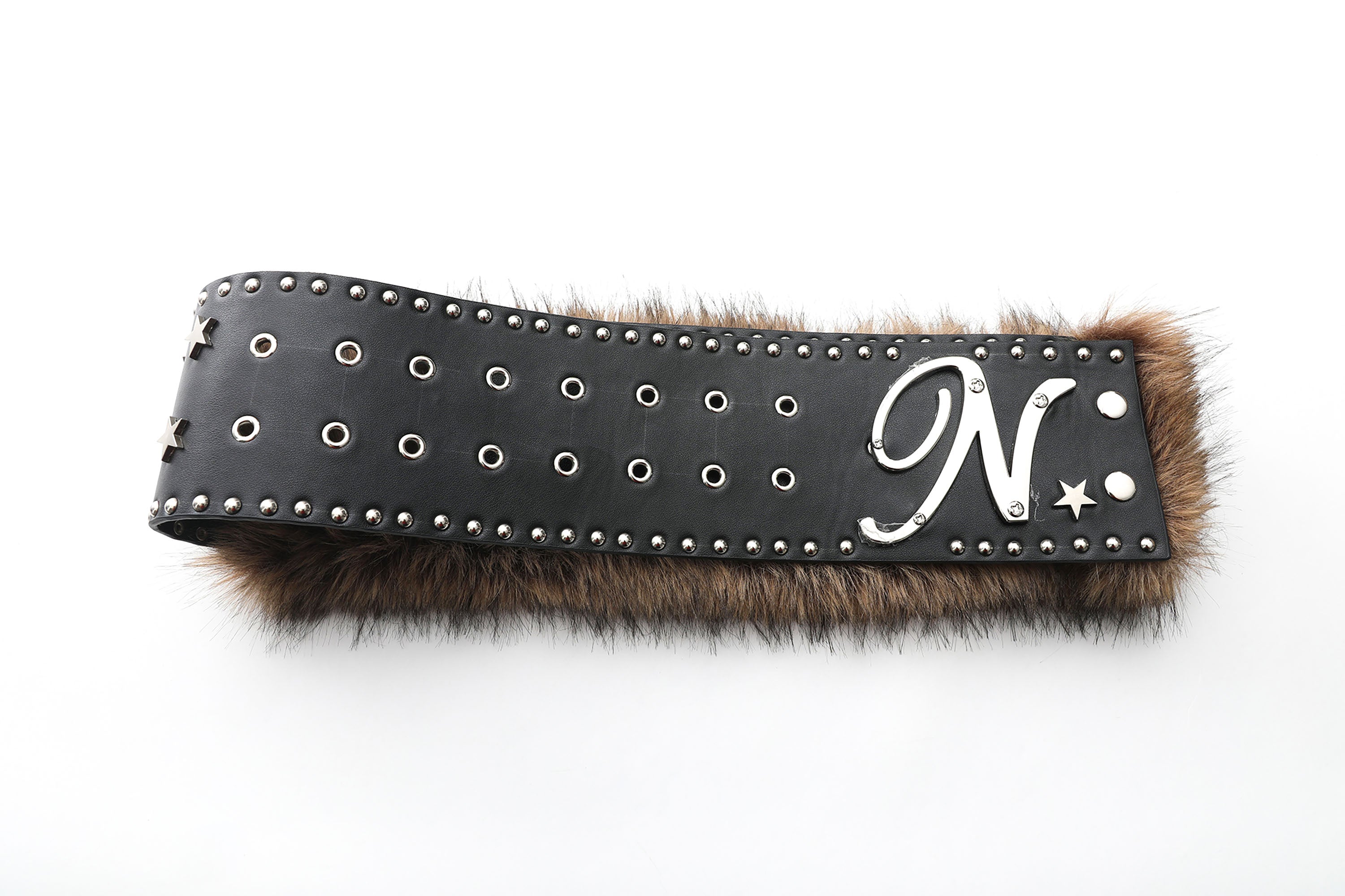 NEVER OFFEND L ANGEL Studded Faux Leather & Faux Fur Belt