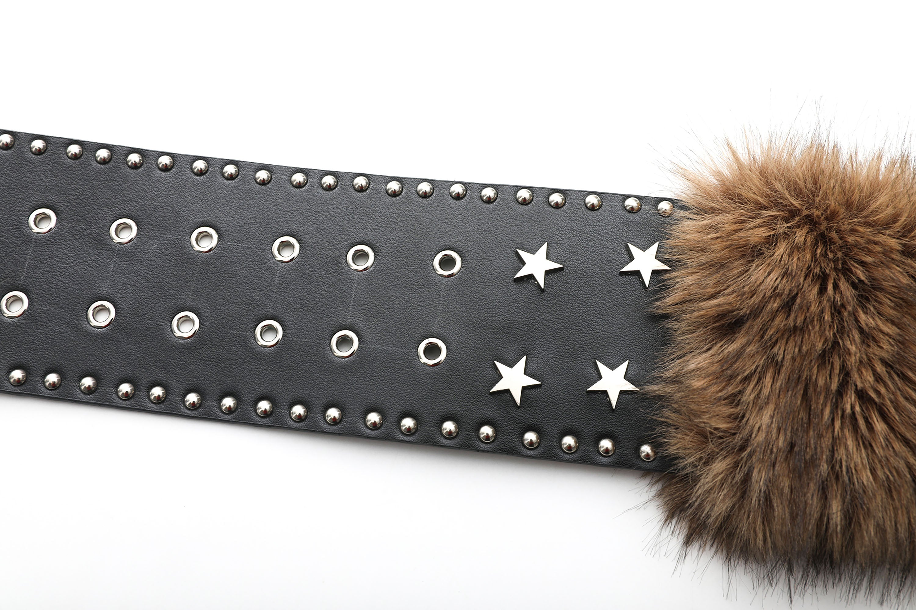 NEVER OFFEND L ANGEL Studded Faux Leather & Faux Fur Belt
