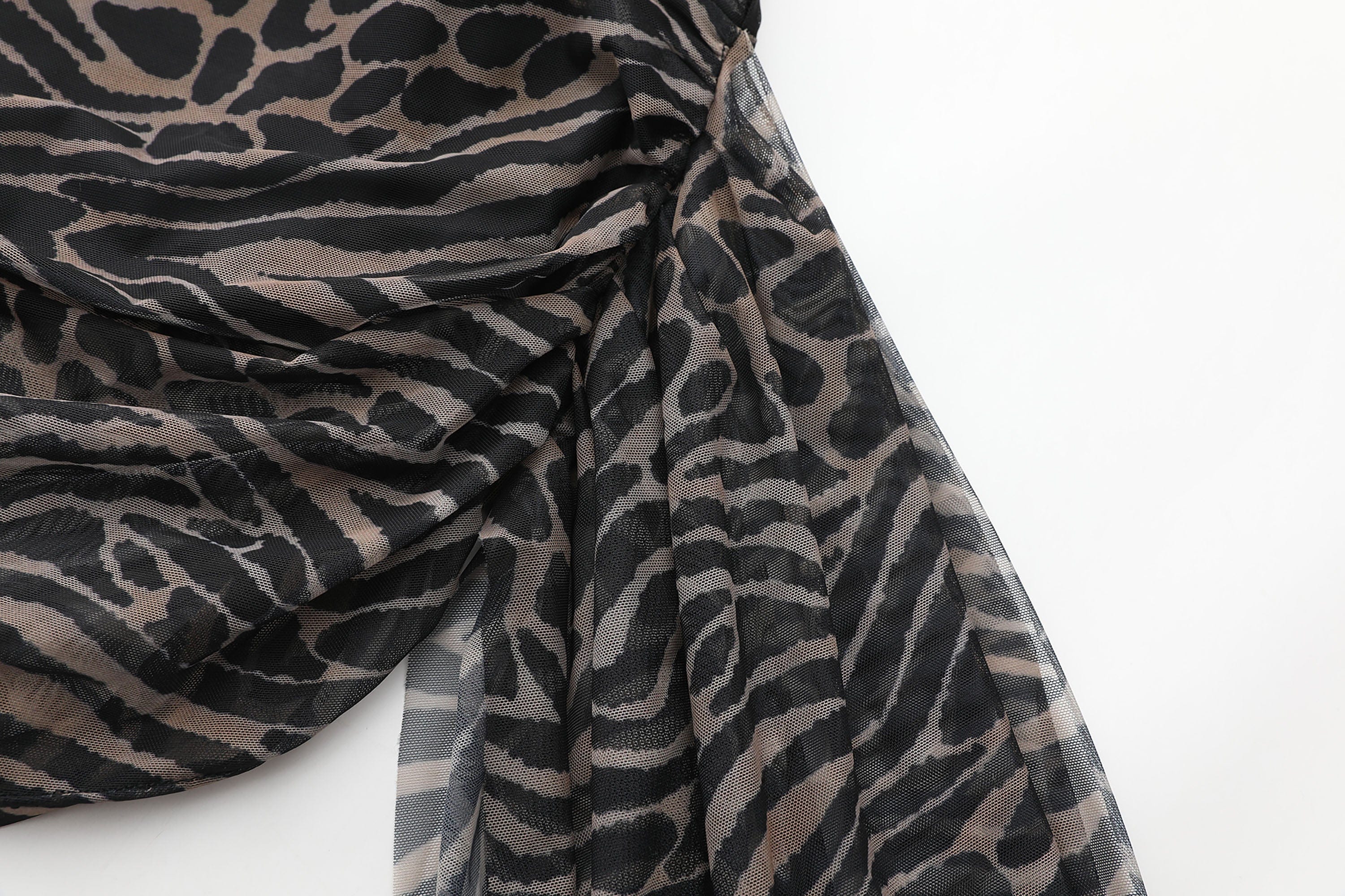 NEVER OFFEND L ANGEL Leopard Mesh-Paneled Halter Bustier Dress