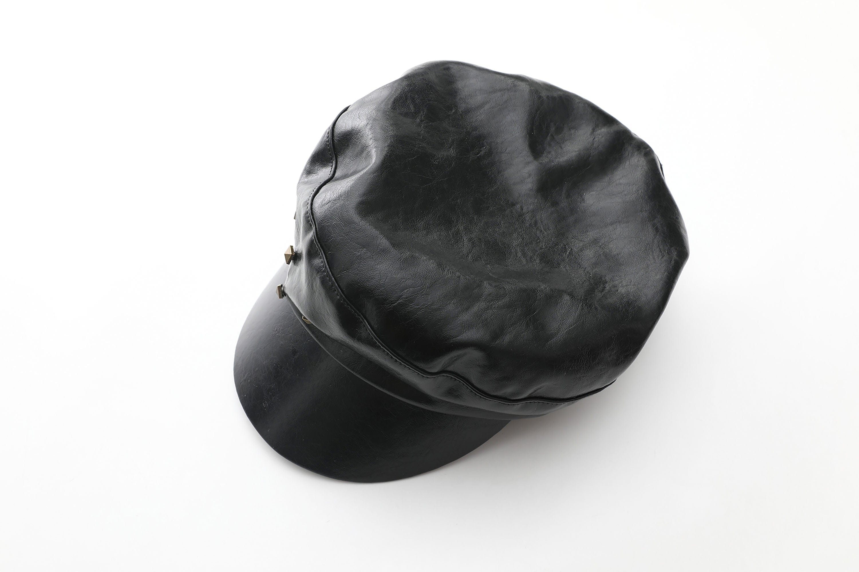 NEVER OFFEND L ANGEL Studded Faux Leather Newsboy Cap