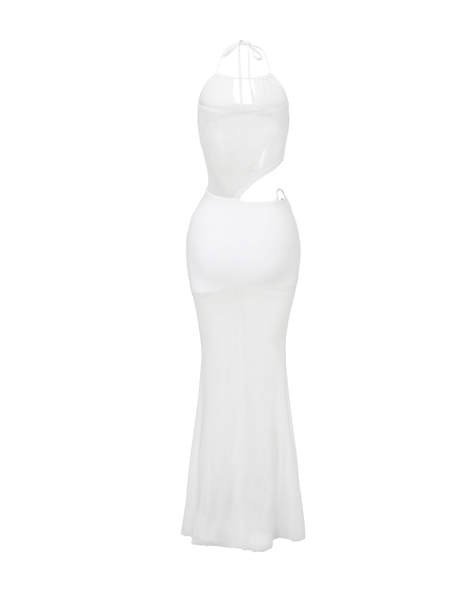 NEVER OFFEND L Angel Deconstructed Cutout Halter Sheer Maxi Dress