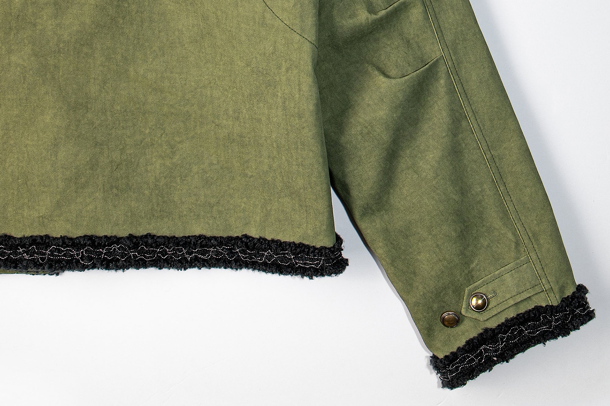 LEONSENSE Paneled Fleece Trim Paint-Splattered Jacket