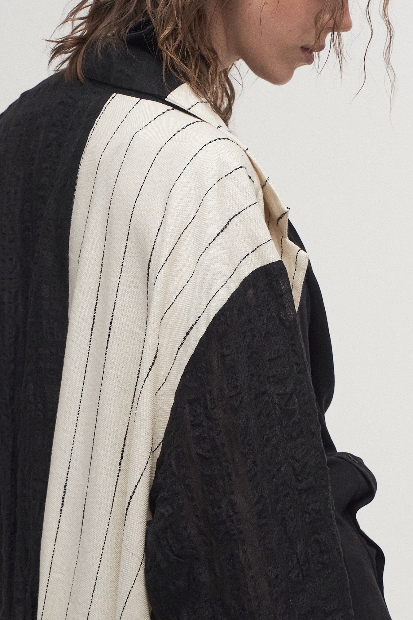 ILNya Nieternite Nifutur Contrast Spliced Striped Sheer Coat, premium urban and streetwear designers apparel on PROJECTISR.com, ILNya Nieternite Nifutur