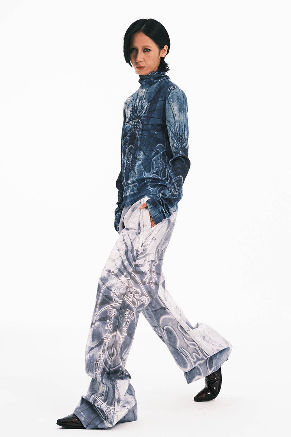 EMBRYO Tie-Dyed Runes Turtleneck L/S Tee, premium urban and streetwear designers apparel on PROJECTISR.com, EMBRYO