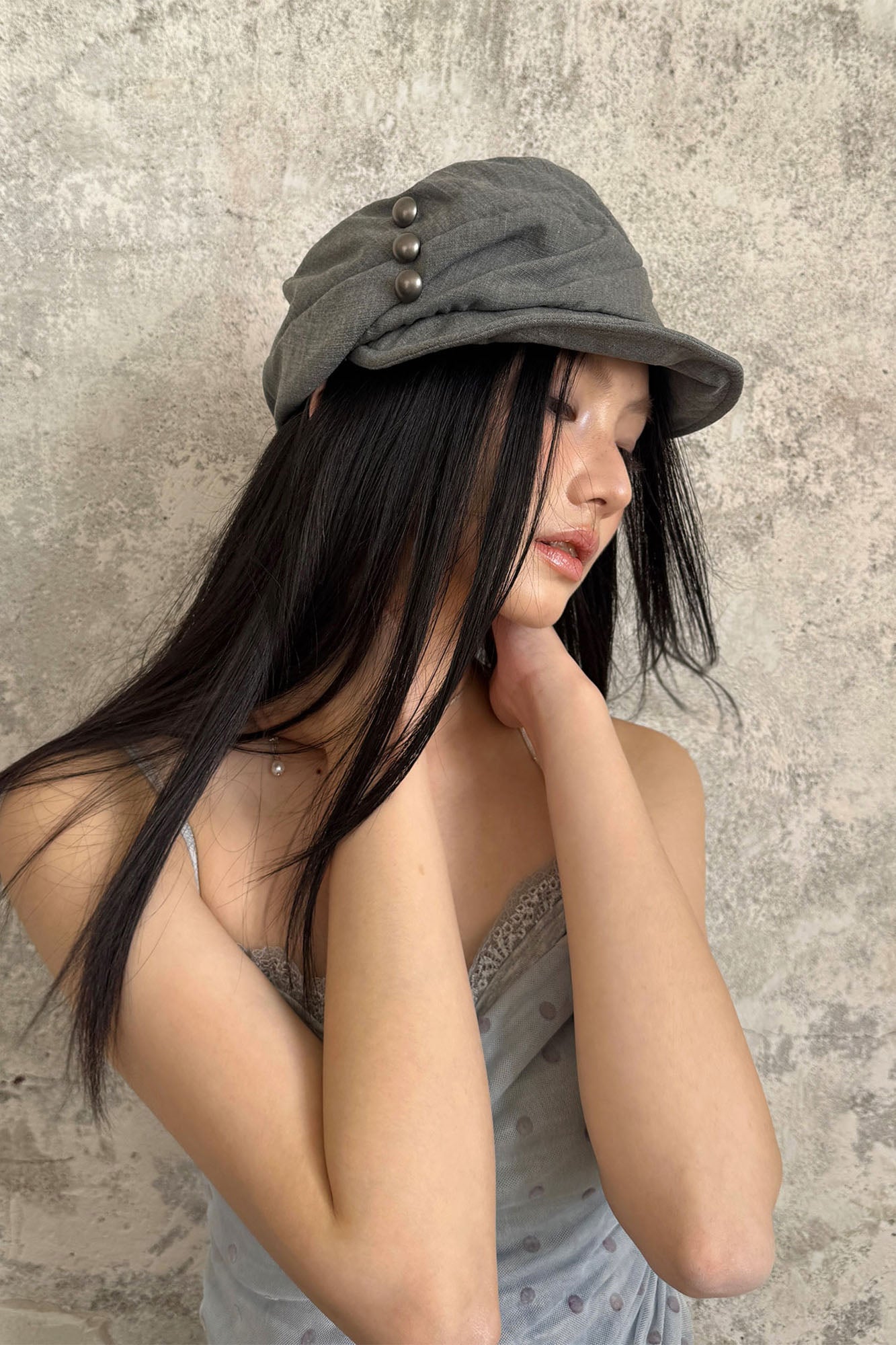 RIDK Crinkled Metallic-Buckle Retro Newsboy Beret