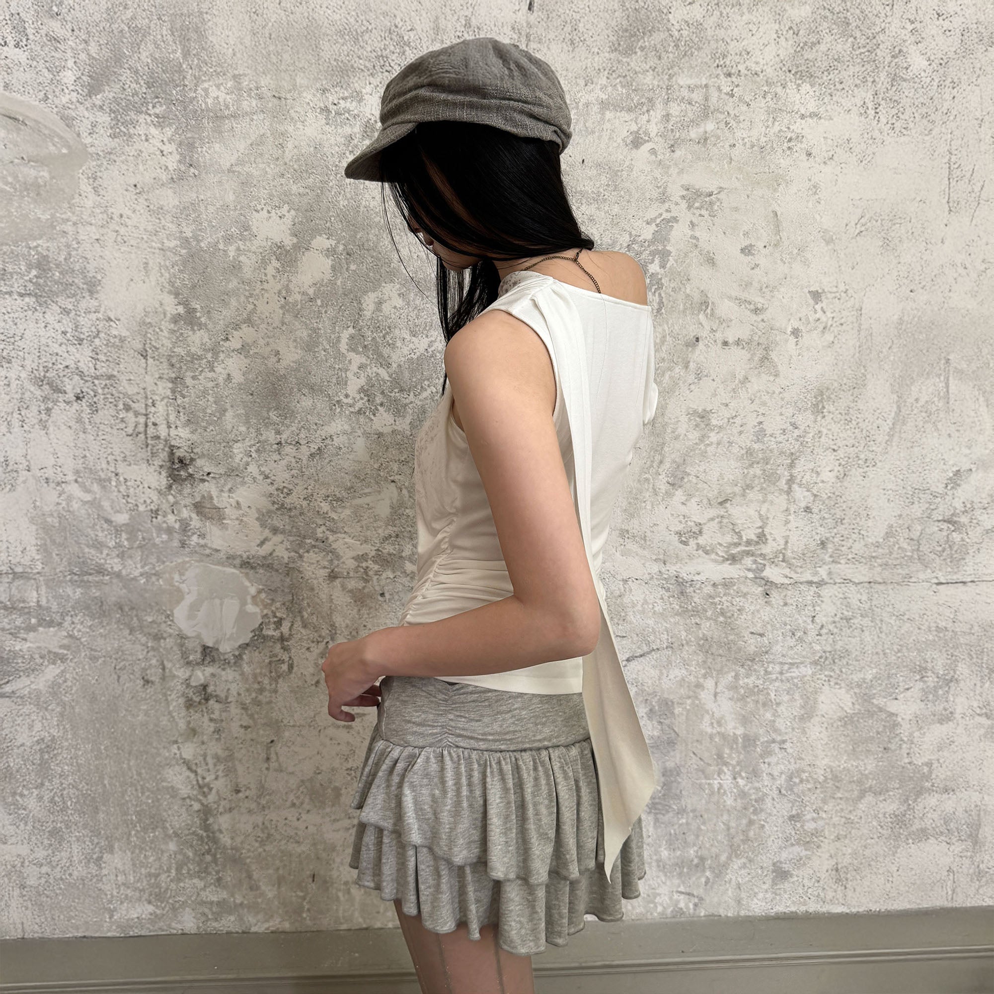 RIDK Retro Graphic Draped-Neck Tank Top