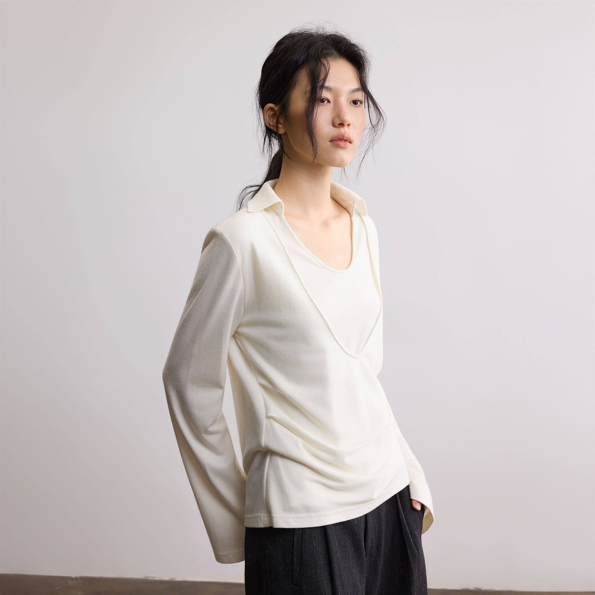 SAME FLOW Modern Double-Layered Long-Sleeve Tee