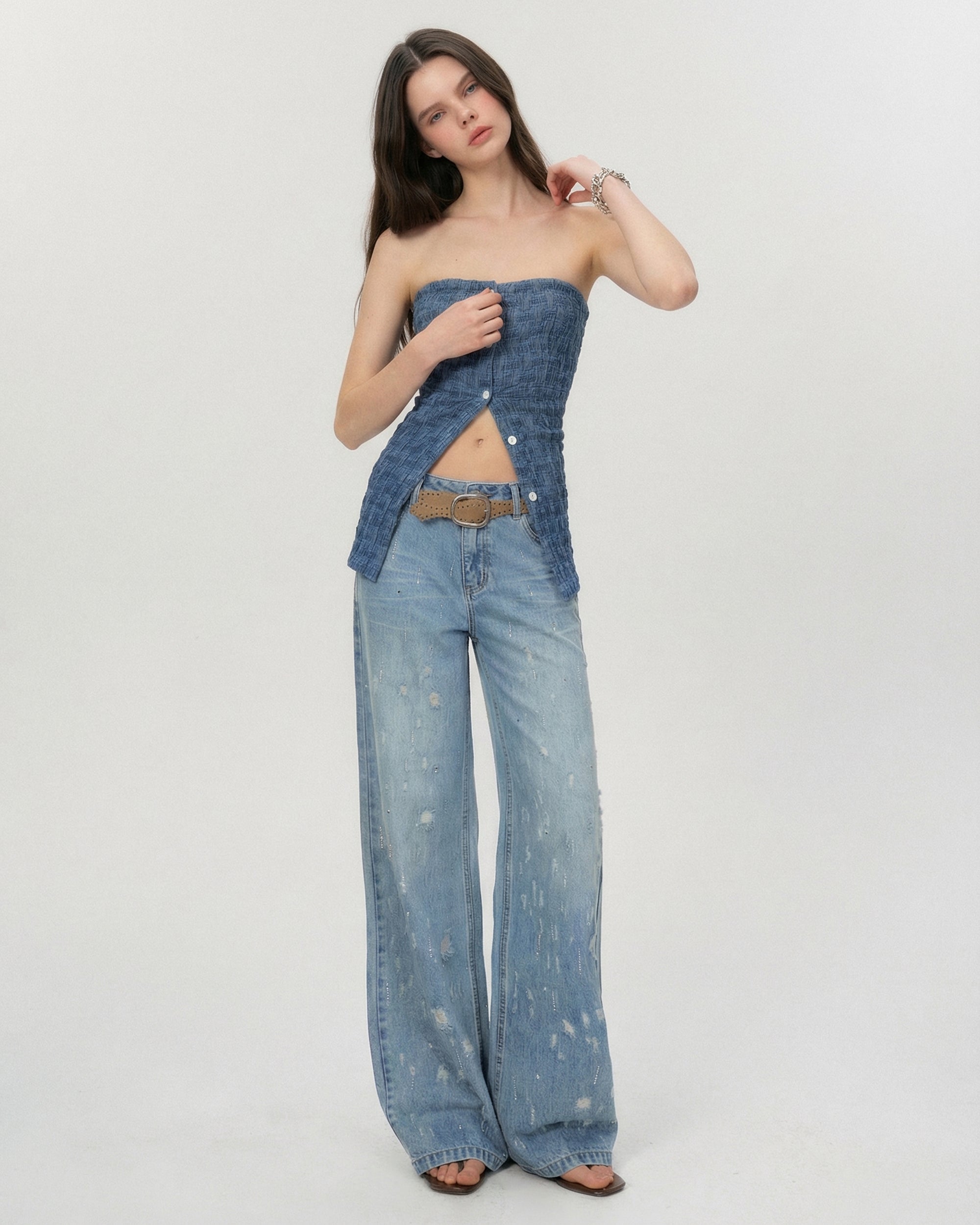 THE NEVERMORE Retro Distressed Diamond Straight Jeans