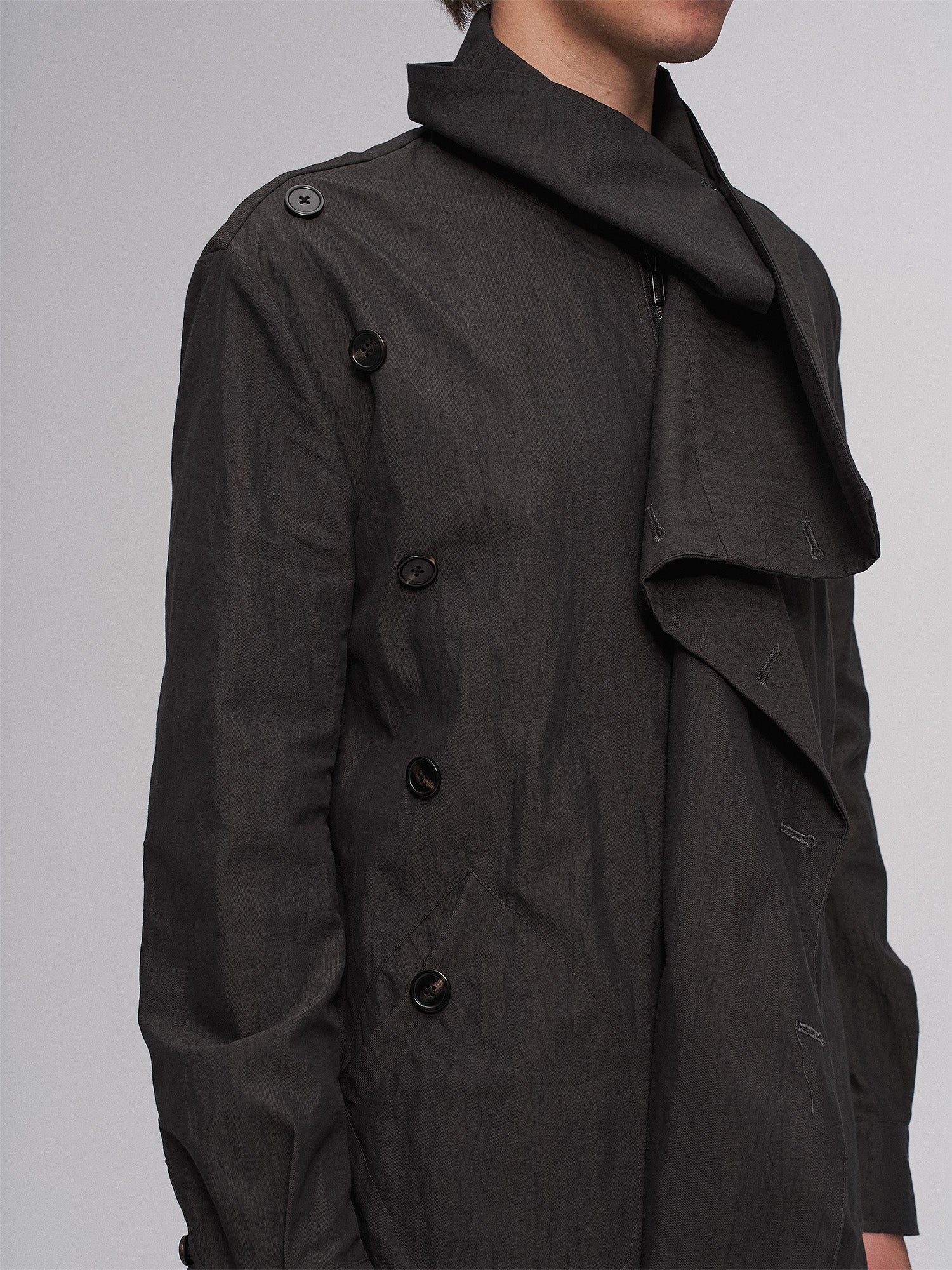 ILNya Nieternite Nifutur Asym Layered Wrap-Collar Shirt Coat Dark Green