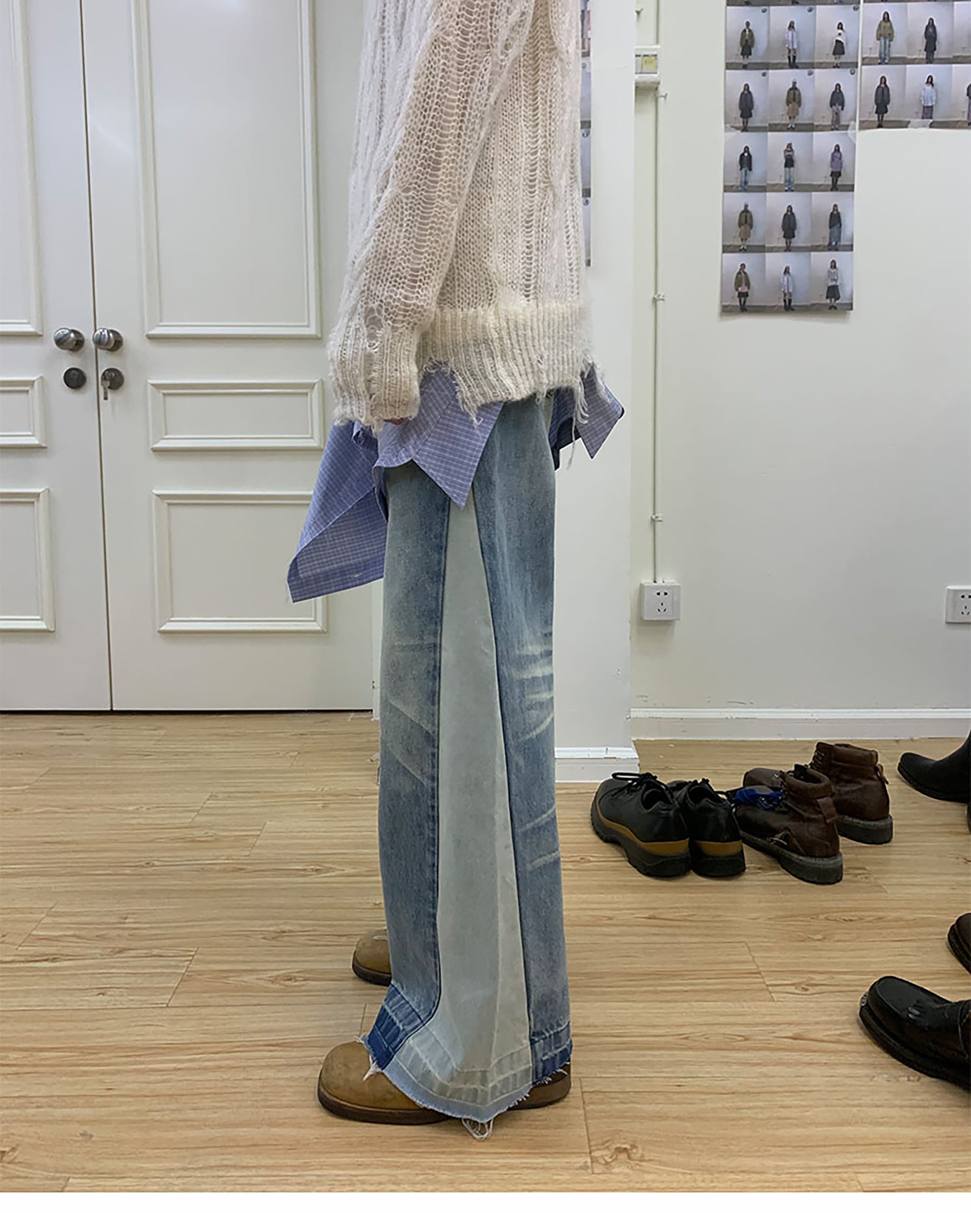 NEVERSEEZ Spliced Washed Whiskered Straight Jeans
