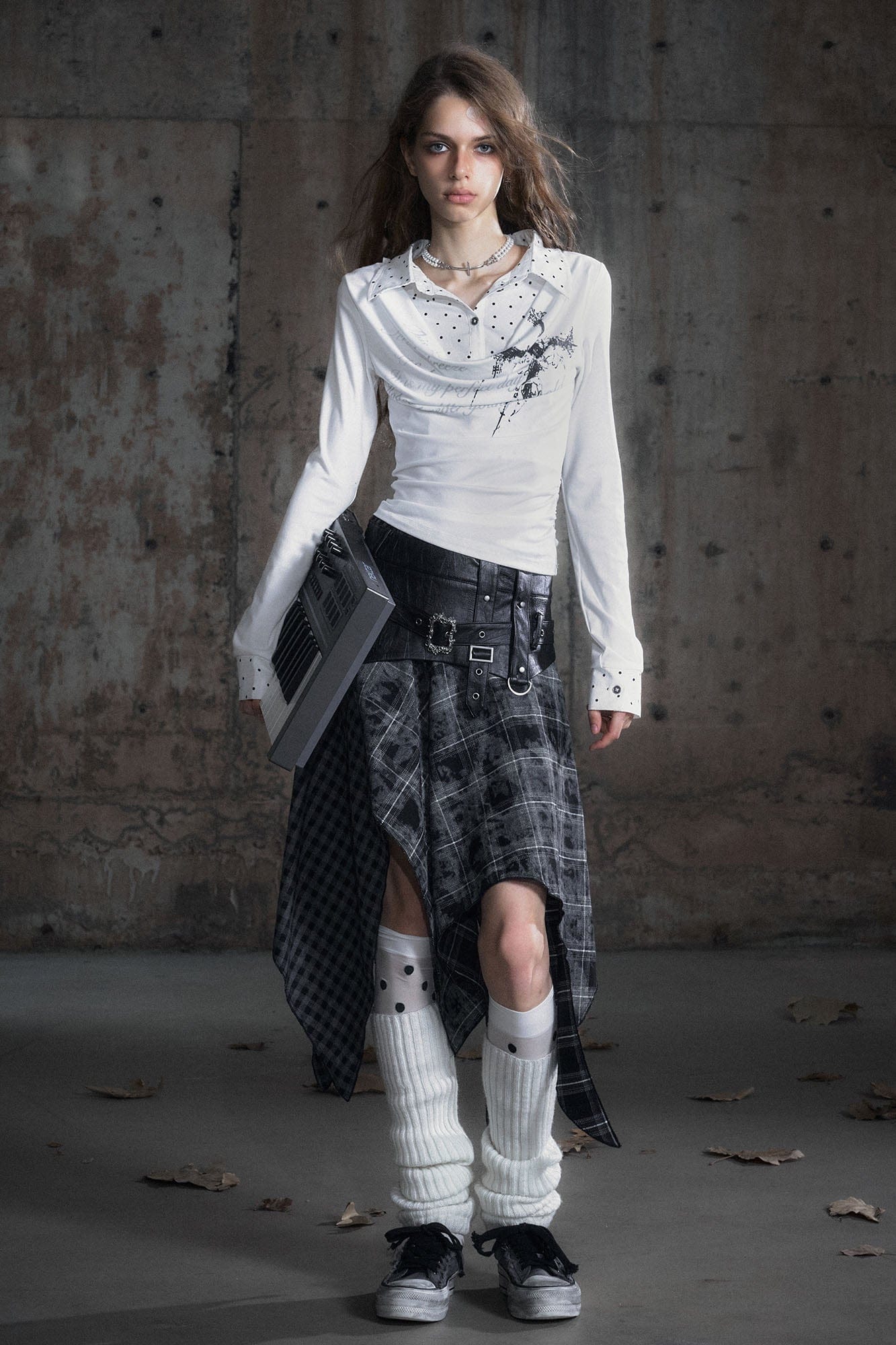 CESTNOUS Asymmetrical Belted Faux Leather Waist Skirt