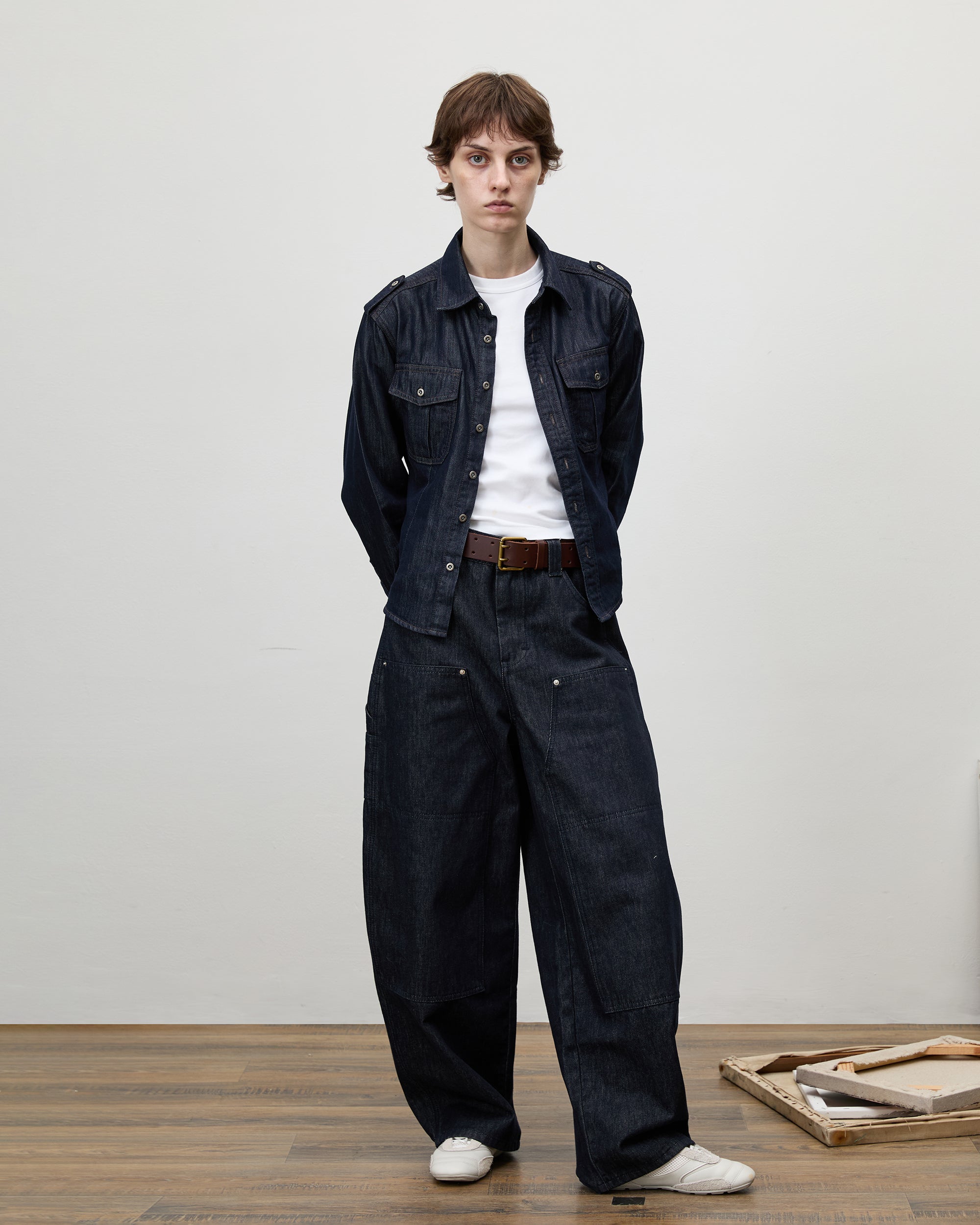 COMMAND N Cinched Waist Utility Denim Shirt Jacket
